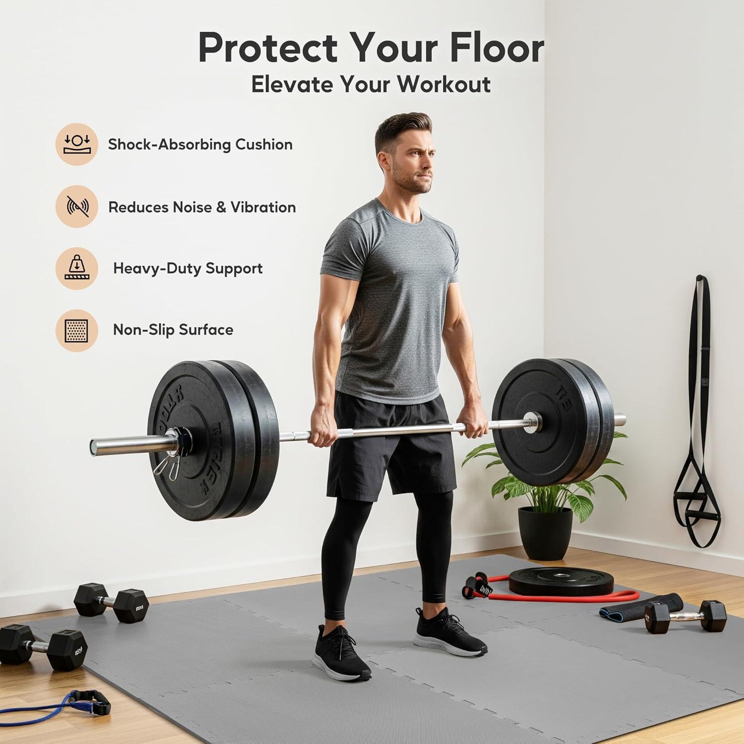 imageHealSmart 05quot Thick 24 Sq Ft Exercise Floor Mat EVA Interlocking Foam Floor Tiles Fitness Flooring for Workout Protective Padding for Home Gym Gear ampamp Kids Playroom BlackGrey12tiles48 Sq Ft