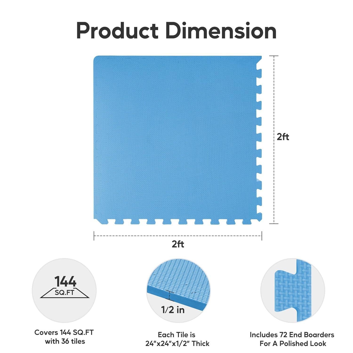 imageHealSmart 05quot Thick 24 Sq Ft Exercise Floor Mat EVA Interlocking Foam Floor Tiles Fitness Flooring for Workout Protective Padding for Home Gym Gear ampamp Kids Playroom BlackBlue36tiles144 Sq Ft