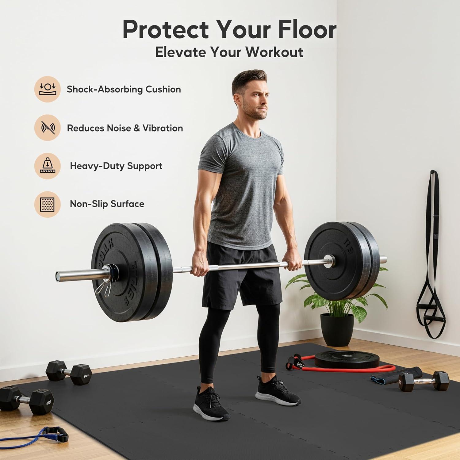 imageHealSmart 05quot Thick 24 Sq Ft Exercise Floor Mat EVA Interlocking Foam Floor Tiles Fitness Flooring for Workout Protective Padding for Home Gym Gear ampamp Kids Playroom BlackBlack36tiles144 Sq Ft
