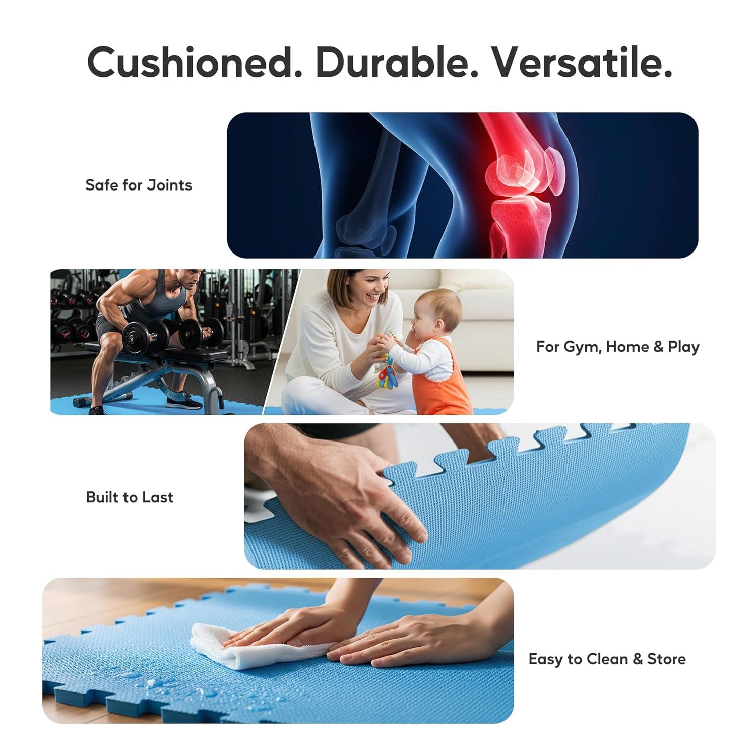 imageHealSmart 05quot Thick 24 Sq Ft Exercise Floor Mat EVA Interlocking Foam Floor Tiles Fitness Flooring for Workout Protective Padding for Home Gym Gear ampamp Kids Playroom BlackBlue6tiles24 Sq Ft