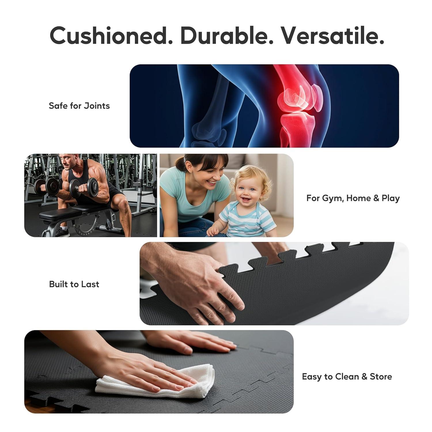 imageHealSmart 05quot Thick 24 Sq Ft Exercise Floor Mat EVA Interlocking Foam Floor Tiles Fitness Flooring for Workout Protective Padding for Home Gym Gear ampamp Kids Playroom BlackBlack36tiles144 Sq Ft