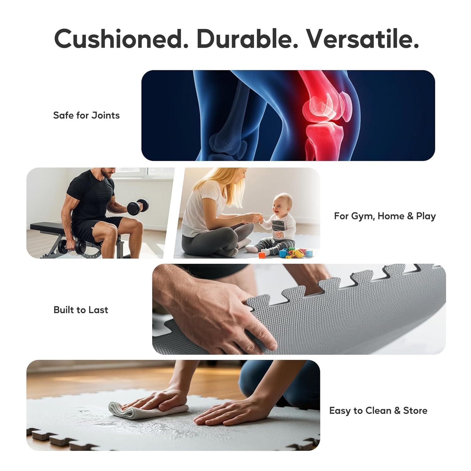 imageHealSmart 05quot Thick 24 Sq Ft Exercise Floor Mat EVA Interlocking Foam Floor Tiles Fitness Flooring for Workout Protective Padding for Home Gym Gear ampamp Kids Playroom BlackGrey6tiles24 Sq Ft