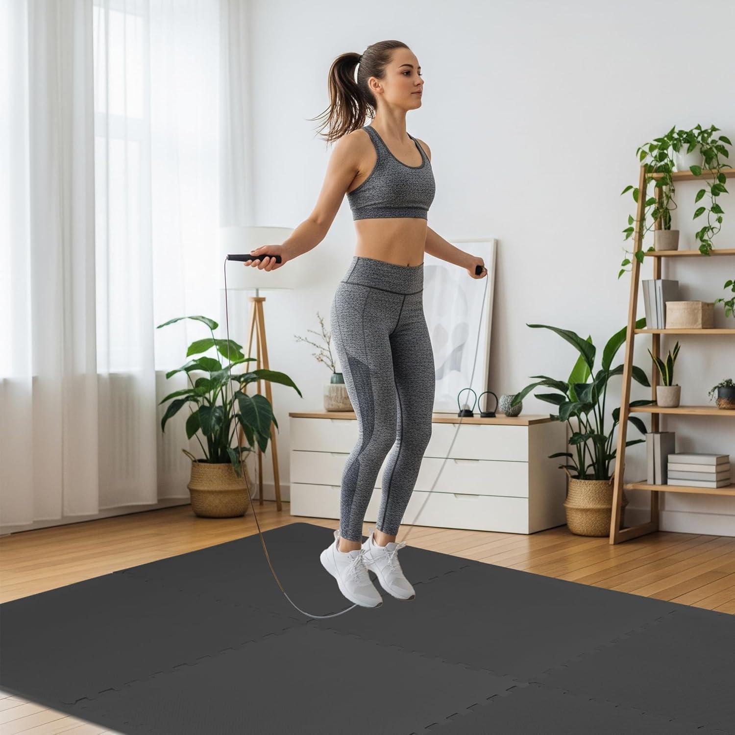 imageHealSmart 05quot Thick 24 Sq Ft Exercise Floor Mat EVA Interlocking Foam Floor Tiles Fitness Flooring for Workout Protective Padding for Home Gym Gear ampamp Kids Playroom BlackBlack6tiles24 Sq Ft