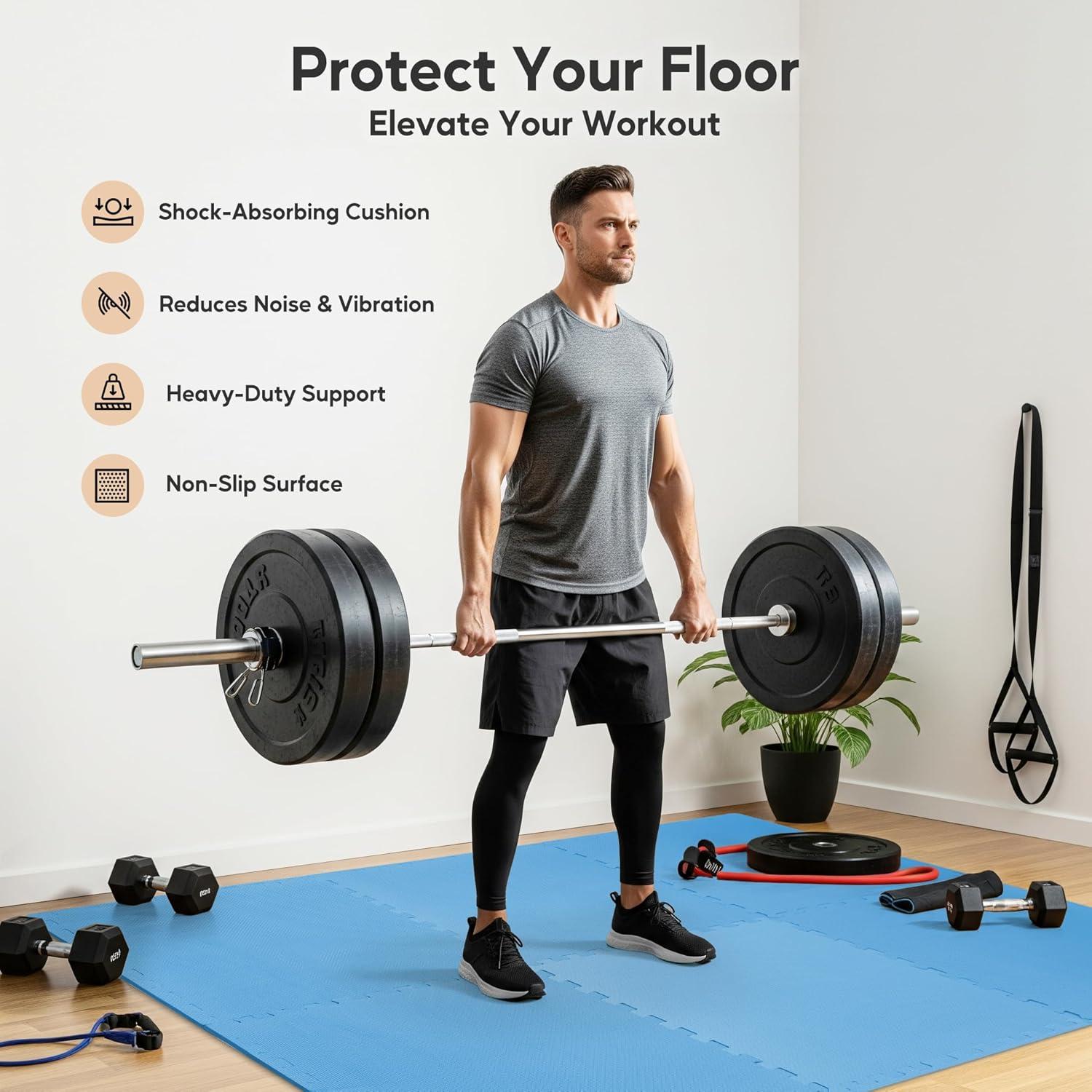 imageHealSmart 05quot Thick 24 Sq Ft Exercise Floor Mat EVA Interlocking Foam Floor Tiles Fitness Flooring for Workout Protective Padding for Home Gym Gear ampamp Kids Playroom BlackBlue36tiles144 Sq Ft