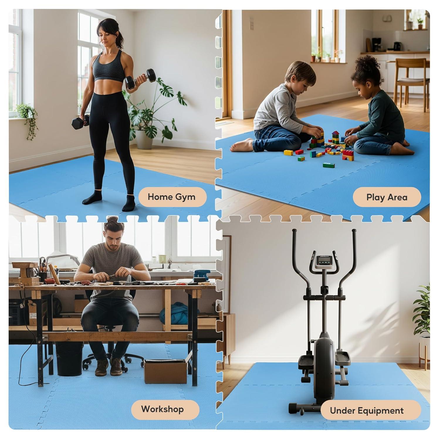 imageHealSmart 05quot Thick 24 Sq Ft Exercise Floor Mat EVA Interlocking Foam Floor Tiles Fitness Flooring for Workout Protective Padding for Home Gym Gear ampamp Kids Playroom BlackBlue36tiles144 Sq Ft