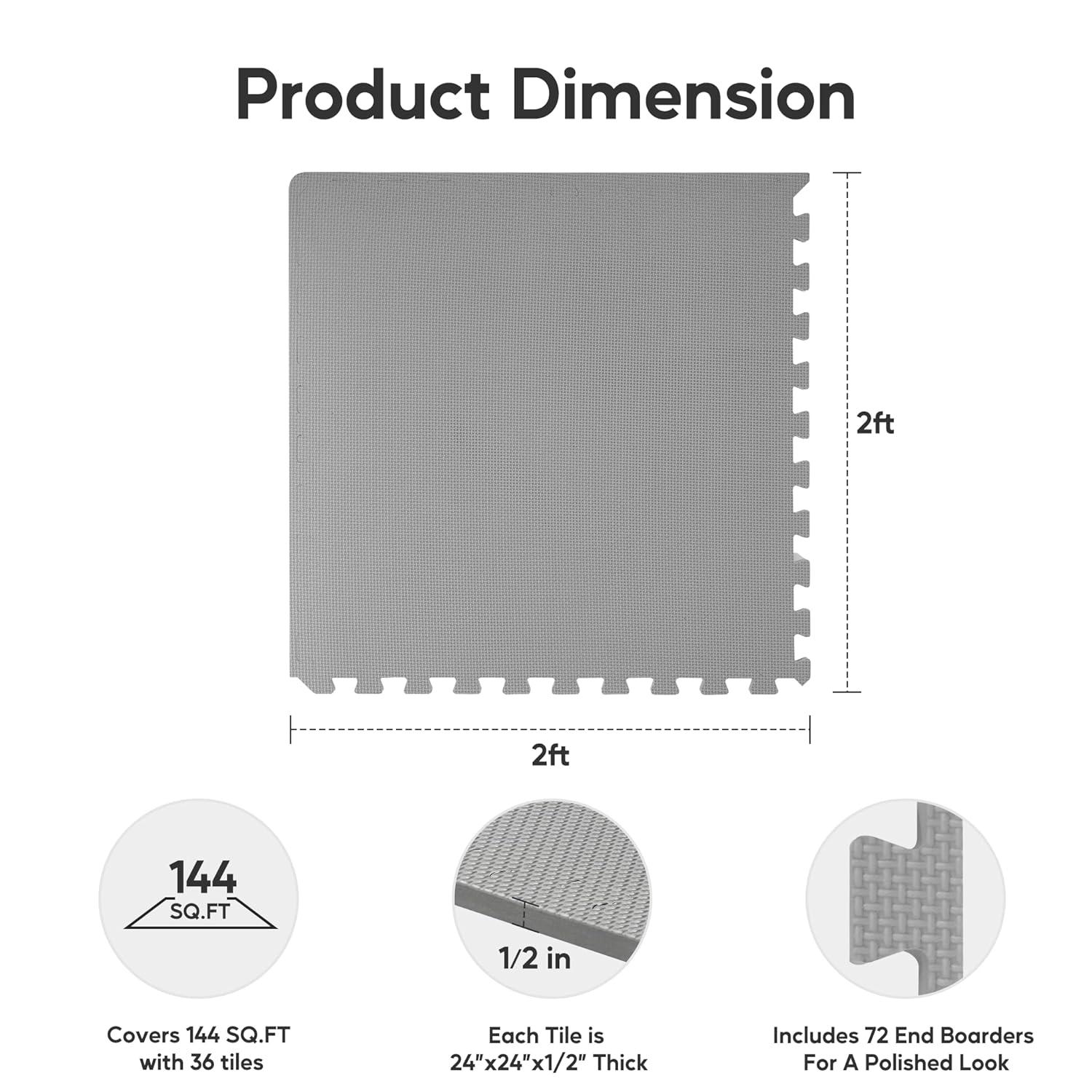 imageHealSmart 05quot Thick 24 Sq Ft Exercise Floor Mat EVA Interlocking Foam Floor Tiles Fitness Flooring for Workout Protective Padding for Home Gym Gear ampamp Kids Playroom BlackGrey36tiles144 Sq Ft