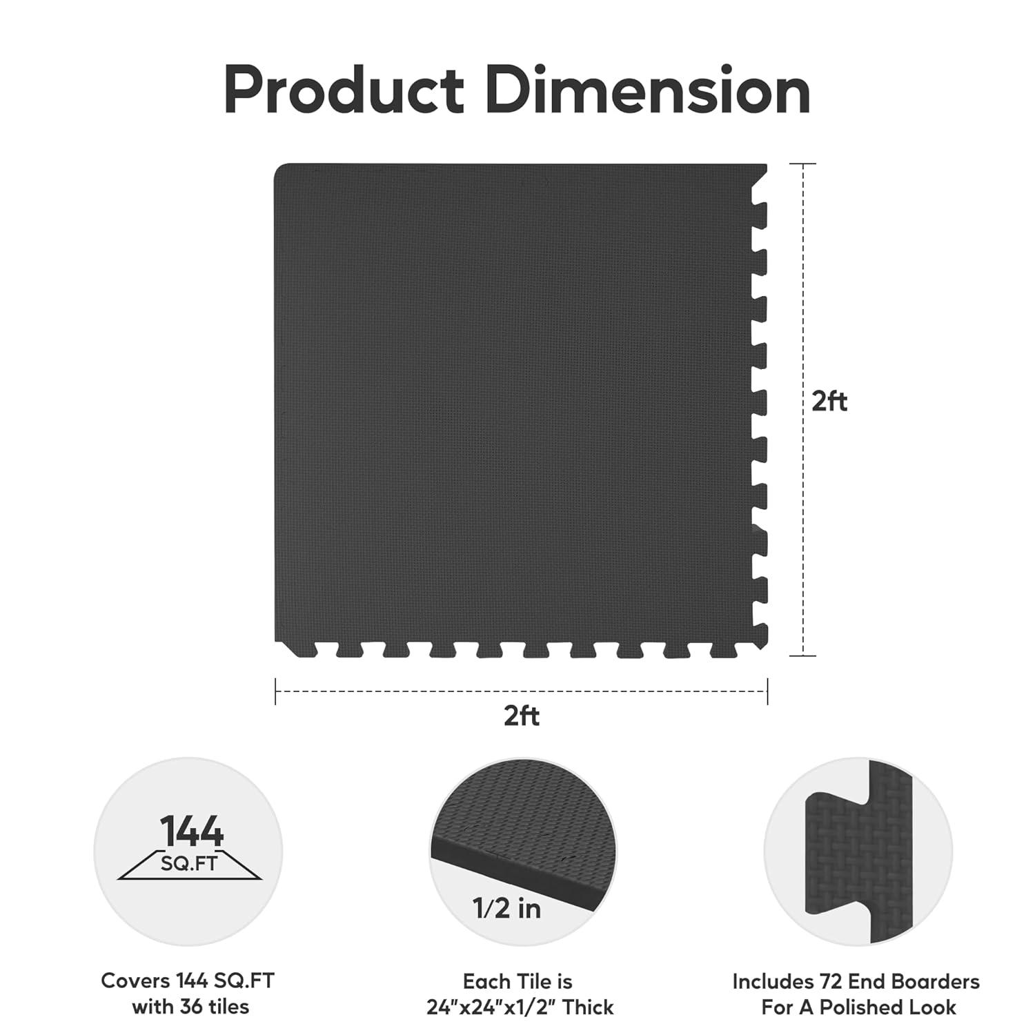 imageHealSmart 05quot Thick 24 Sq Ft Exercise Floor Mat EVA Interlocking Foam Floor Tiles Fitness Flooring for Workout Protective Padding for Home Gym Gear ampamp Kids Playroom BlackBlack6tiles24 Sq Ft