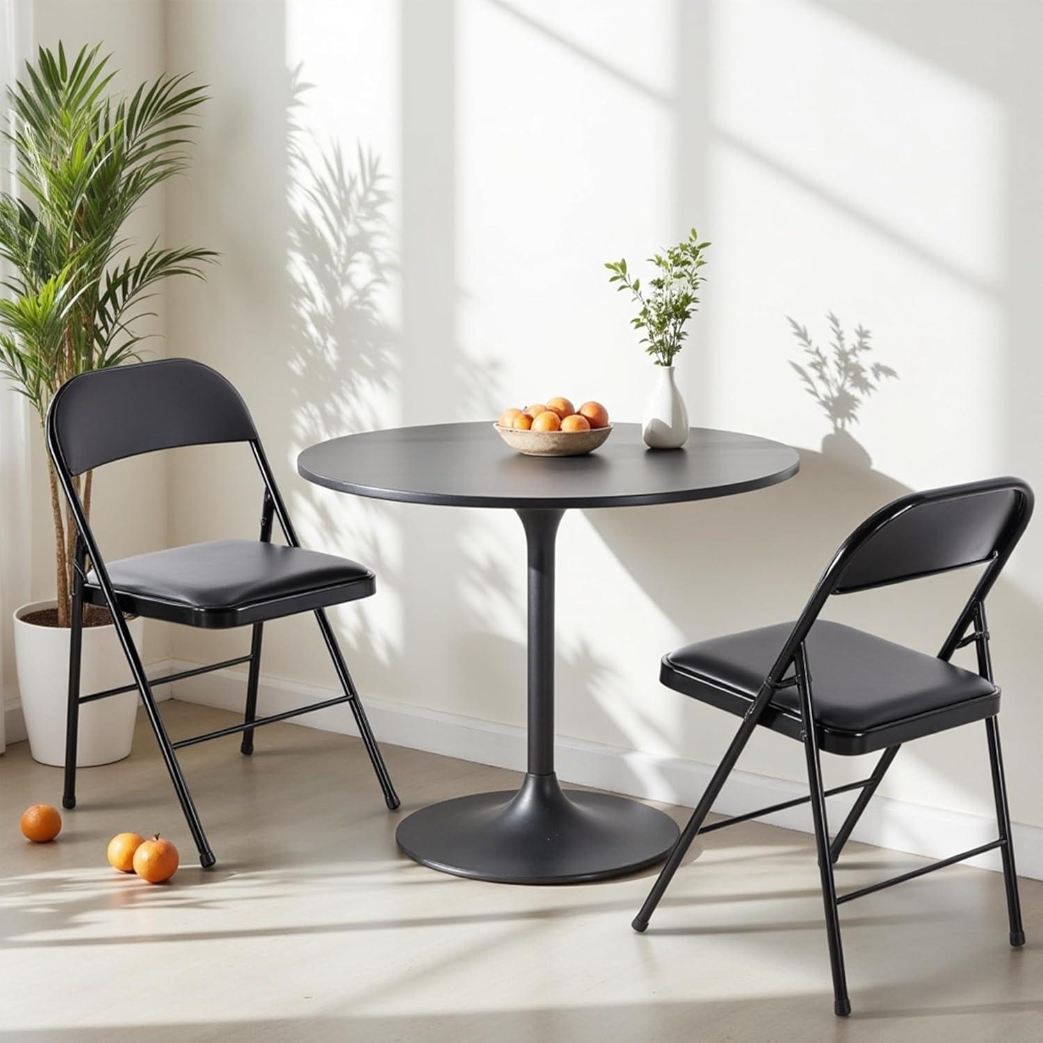 imageHealSmart 4 Pcs Folding Chairs with Leather Padded Cushion Seats Back ampamp Sturdy Metal Frame Stackable Portable Commercial Event Seat Indoor Outdoor for Parties Home Event Office Tan2pcs Classic Black