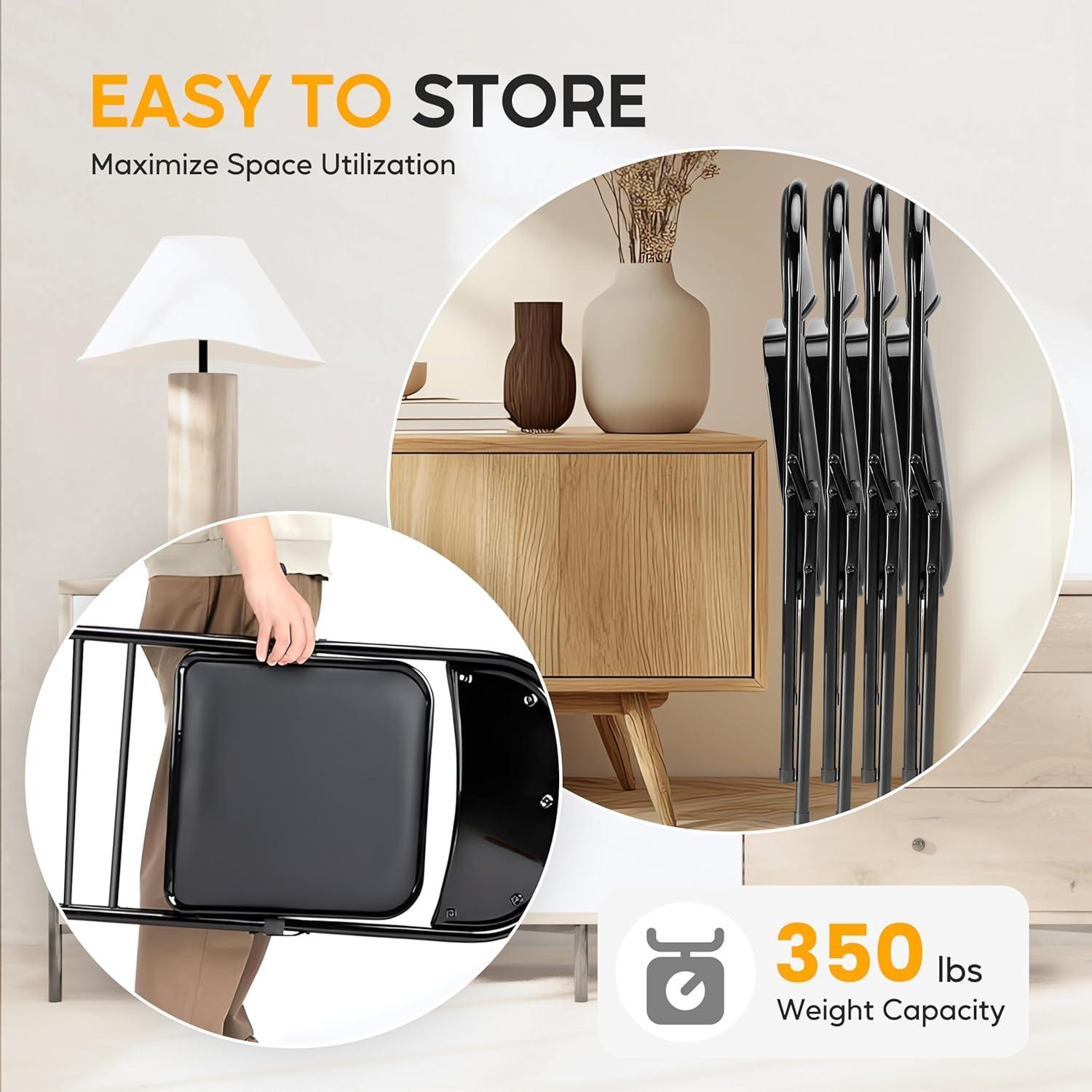 imageHealSmart 4 Pcs Folding Chairs with Leather Padded Cushion Seats Back ampamp Sturdy Metal Frame Stackable Portable Commercial Event Seat Indoor Outdoor for Parties Home Event Office Tan2pcs Classic Black