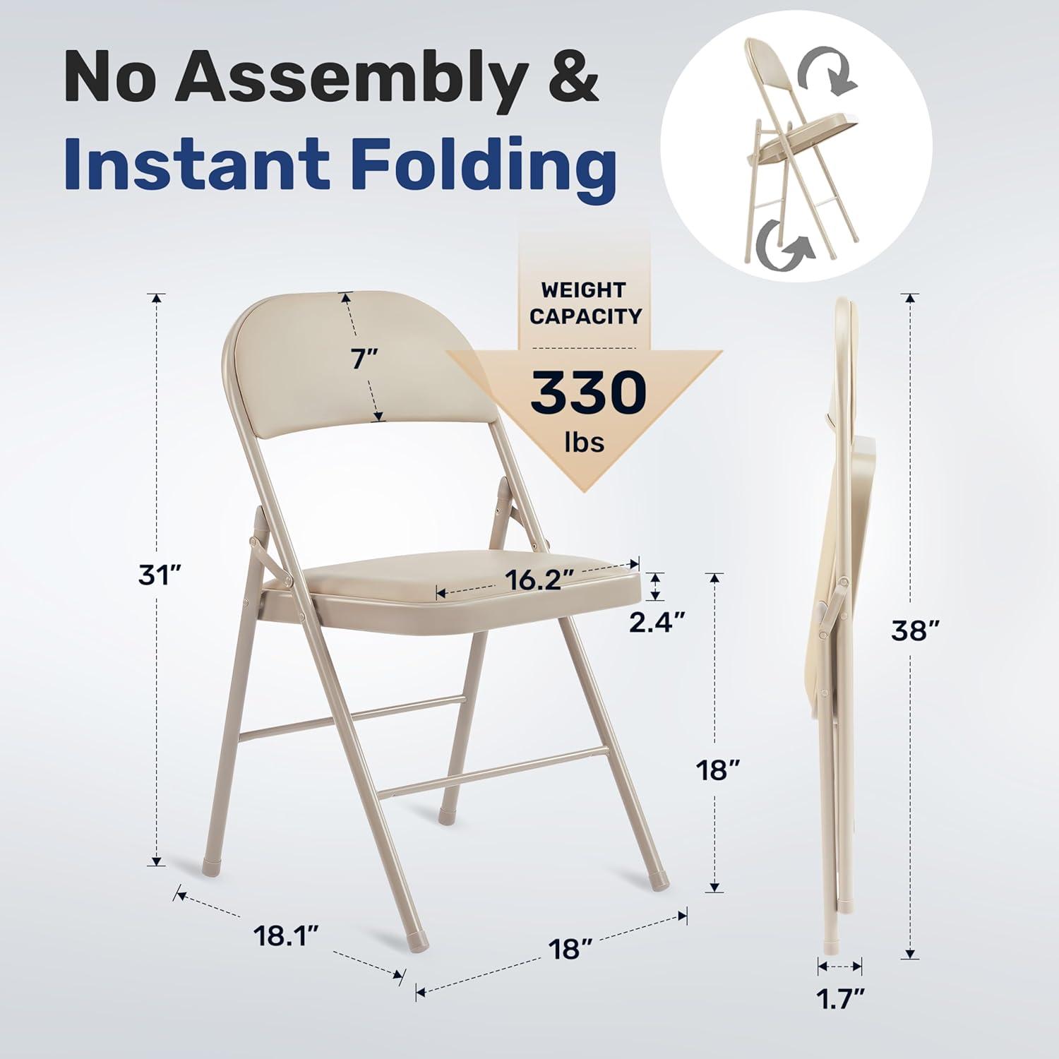 imageHealSmart 4 Pcs Folding Chairs with Leather Padded Cushion Seats Back ampamp Sturdy Metal Frame Stackable Portable Commercial Event Seat Indoor Outdoor for Parties Home Event Office Tan4pcs Classic Kahki with Leather Cushion