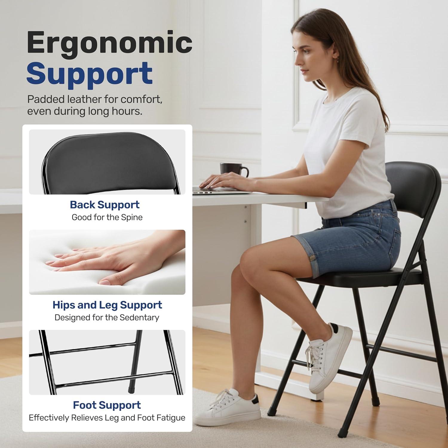 imageHealSmart 4 Pcs Folding Chairs with Leather Padded Cushion Seats Back ampamp Sturdy Metal Frame Stackable Portable Commercial Event Seat Indoor Outdoor for Parties Home Event Office Tan4pcs Black with Leather Cushion