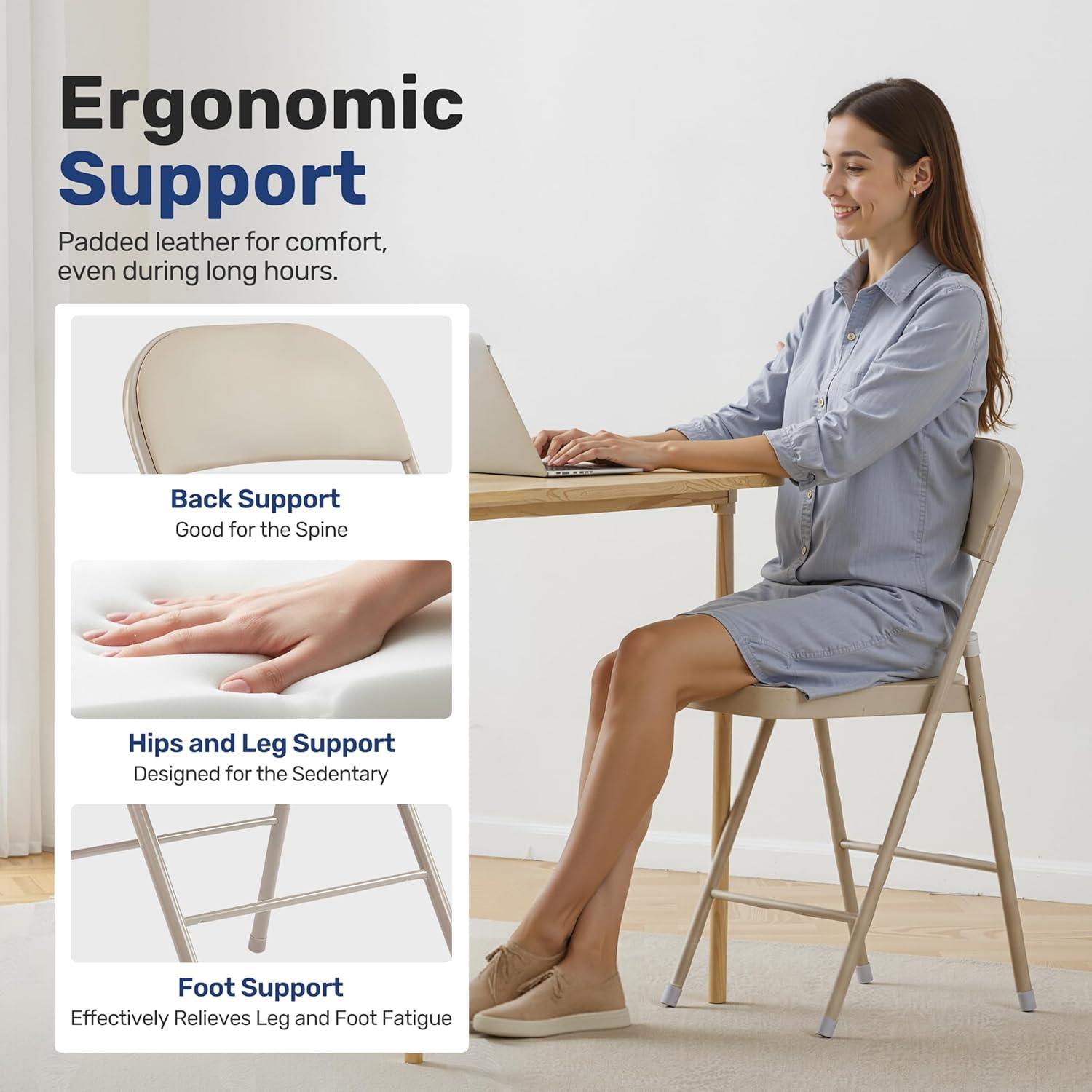 imageHealSmart 4 Pcs Folding Chairs with Leather Padded Cushion Seats Back ampamp Sturdy Metal Frame Stackable Portable Commercial Event Seat Indoor Outdoor for Parties Home Event Office Tan4pcs Classic Kahki with Leather Cushion