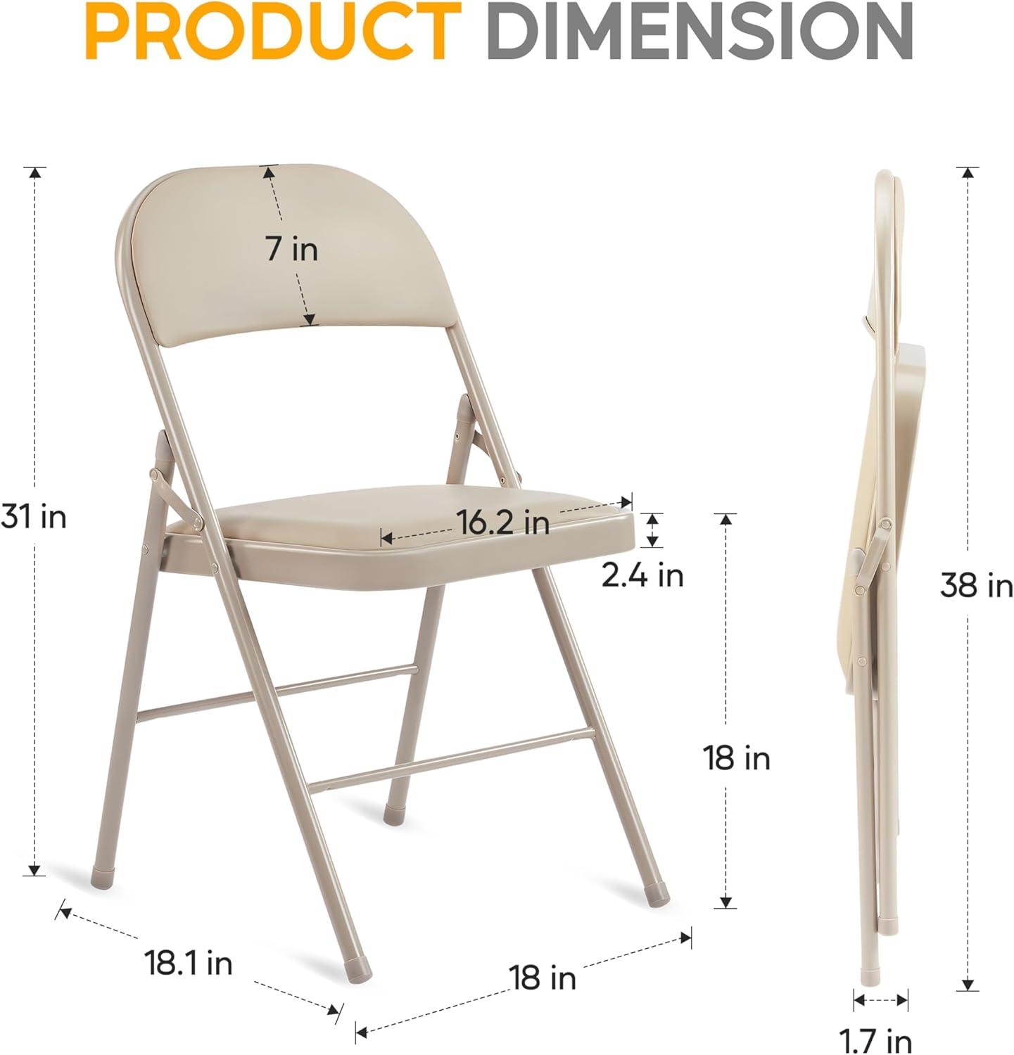 imageHealSmart 4 Pcs Folding Chairs with Leather Padded Cushion Seats Back ampamp Sturdy Metal Frame Stackable Portable Commercial Event Seat Indoor Outdoor for Parties Home Event Office TanKahki with Leather Cushion