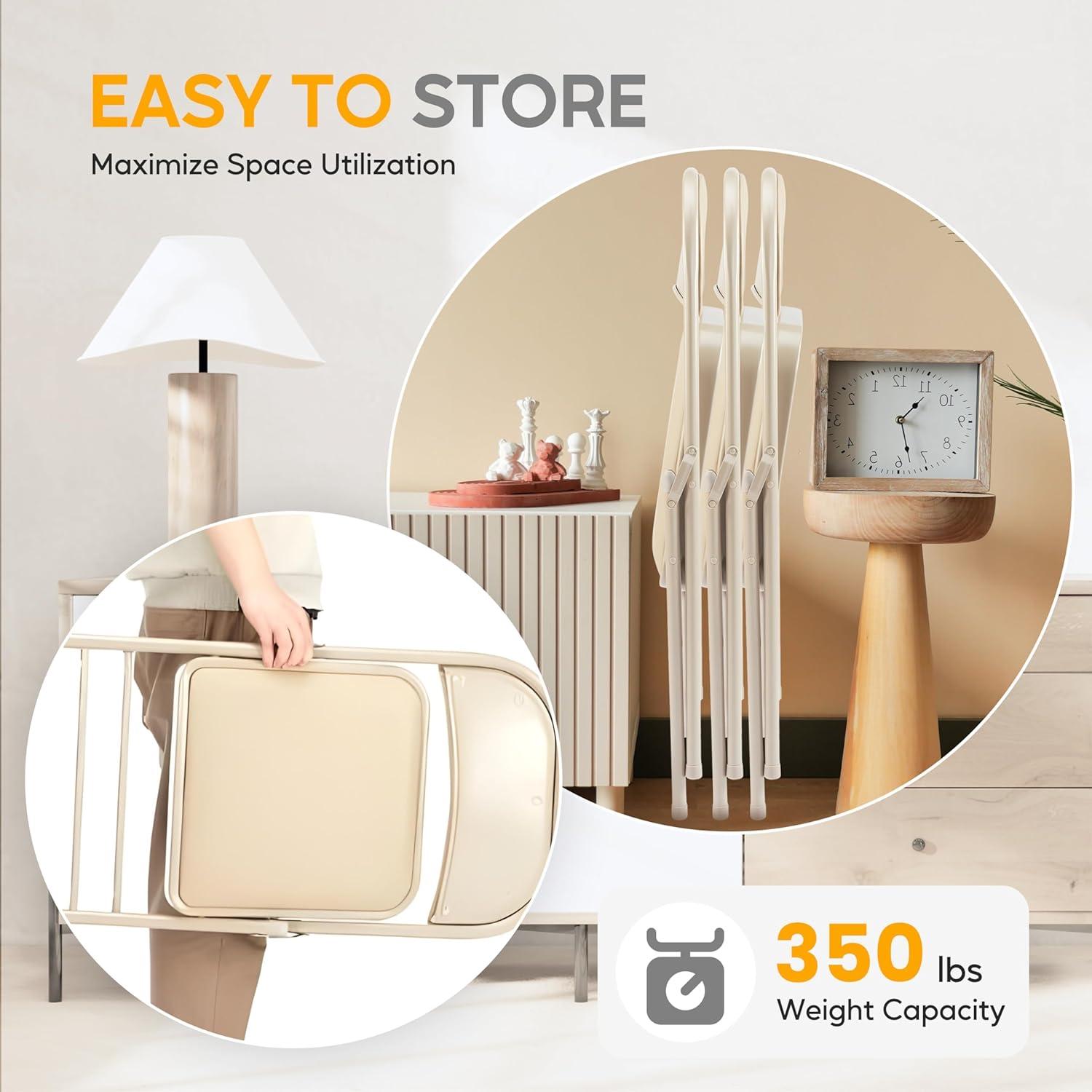 imageHealSmart 4 Pcs Folding Chairs with Leather Padded Cushion Seats Back ampamp Sturdy Metal Frame Stackable Portable Commercial Event Seat Indoor Outdoor for Parties Home Event Office TanKahki with Leather Cushion