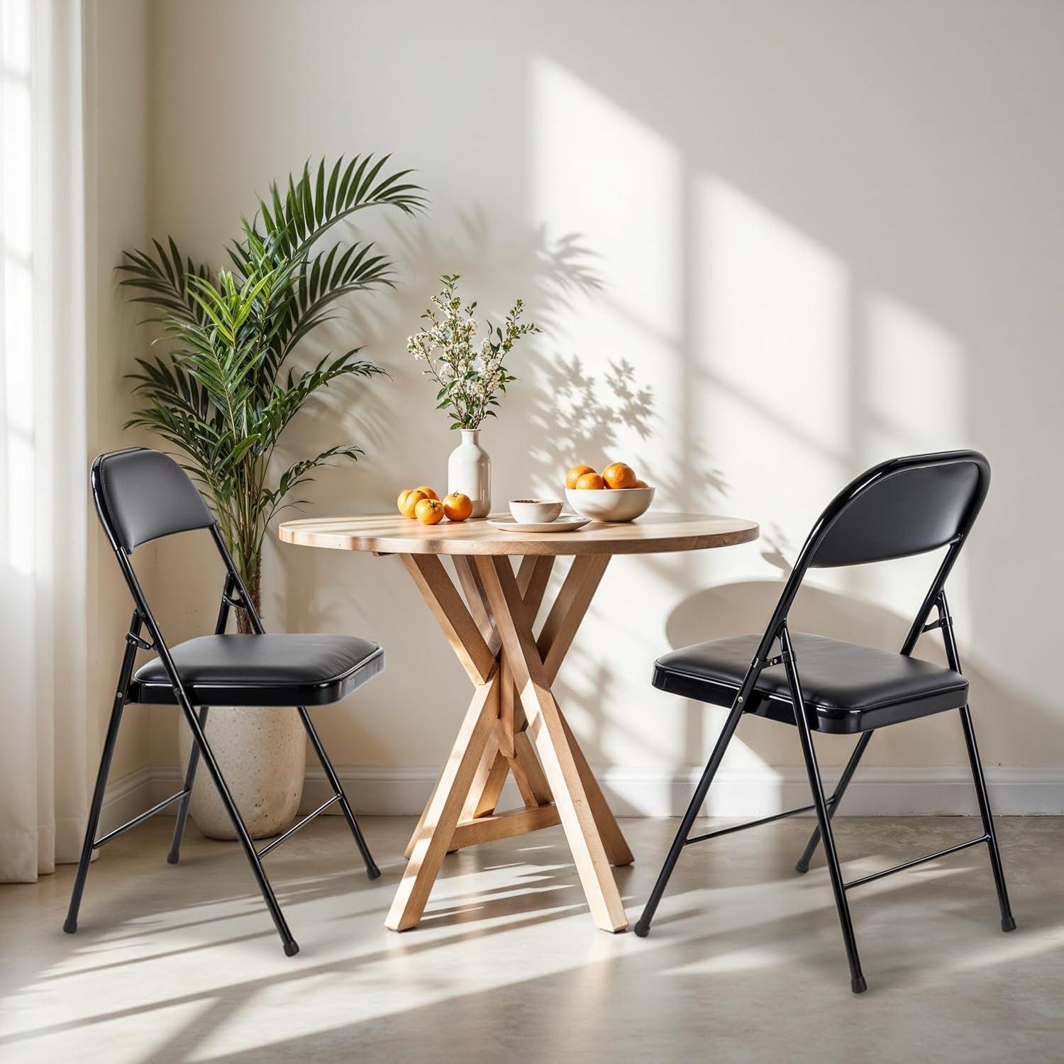 imageHealSmart 4 Pcs Folding Chairs with Leather Padded Cushion Seats Back ampamp Sturdy Metal Frame Stackable Portable Commercial Event Seat Indoor Outdoor for Parties Home Event Office Tan2pcs Classic Black