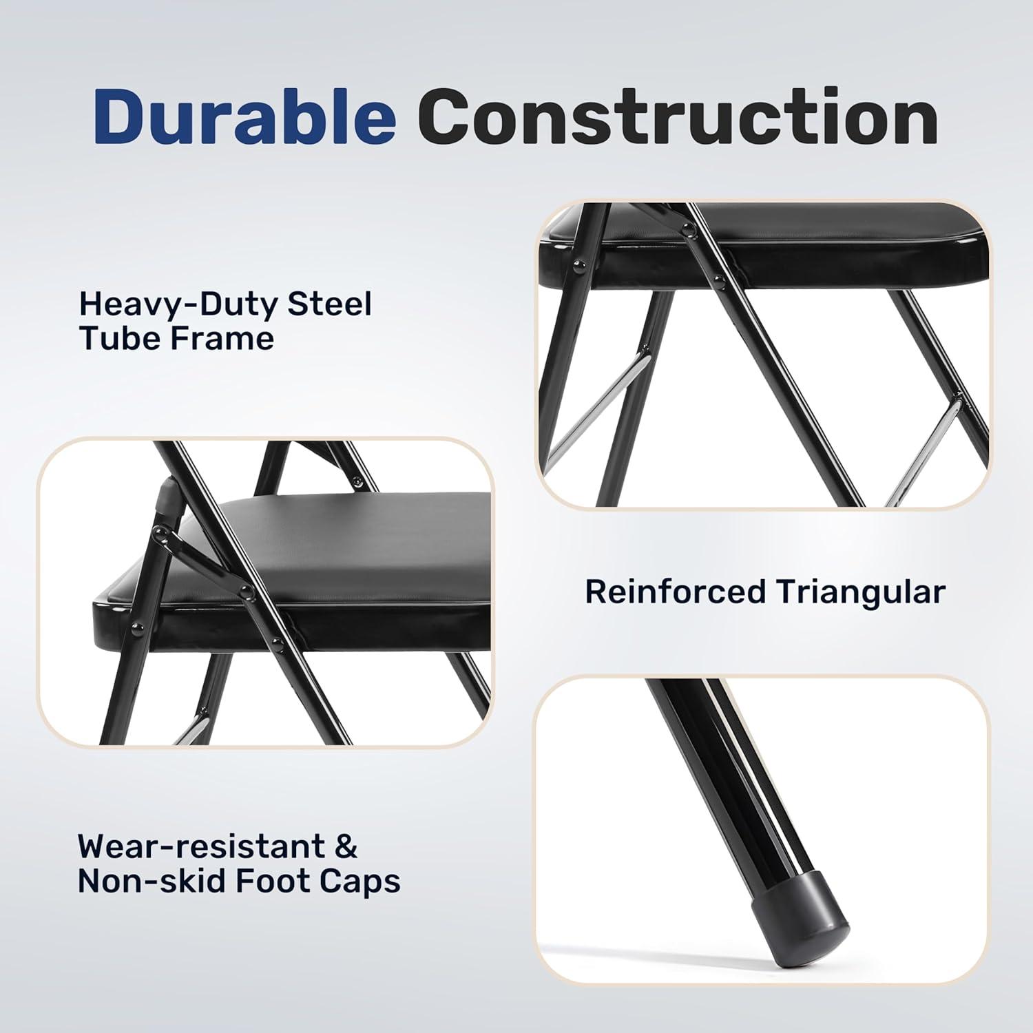 imageHealSmart 4 Pcs Folding Chairs with Leather Padded Cushion Seats Back ampamp Sturdy Metal Frame Stackable Portable Commercial Event Seat Indoor Outdoor for Parties Home Event Office Tan4pcs Black with Leather Cushion