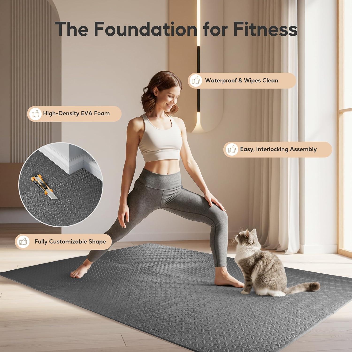 imageHealSmart Extra Thick Puzzle Exercise Mat 1quot EVA Interlocking Foam Floor Tiles NonSlip Protective Padding for Workout Room Home Gym Daycare Flooring or Playroom Black1 Inch72 SQ FTBlack34 Inch96 Sq Ft