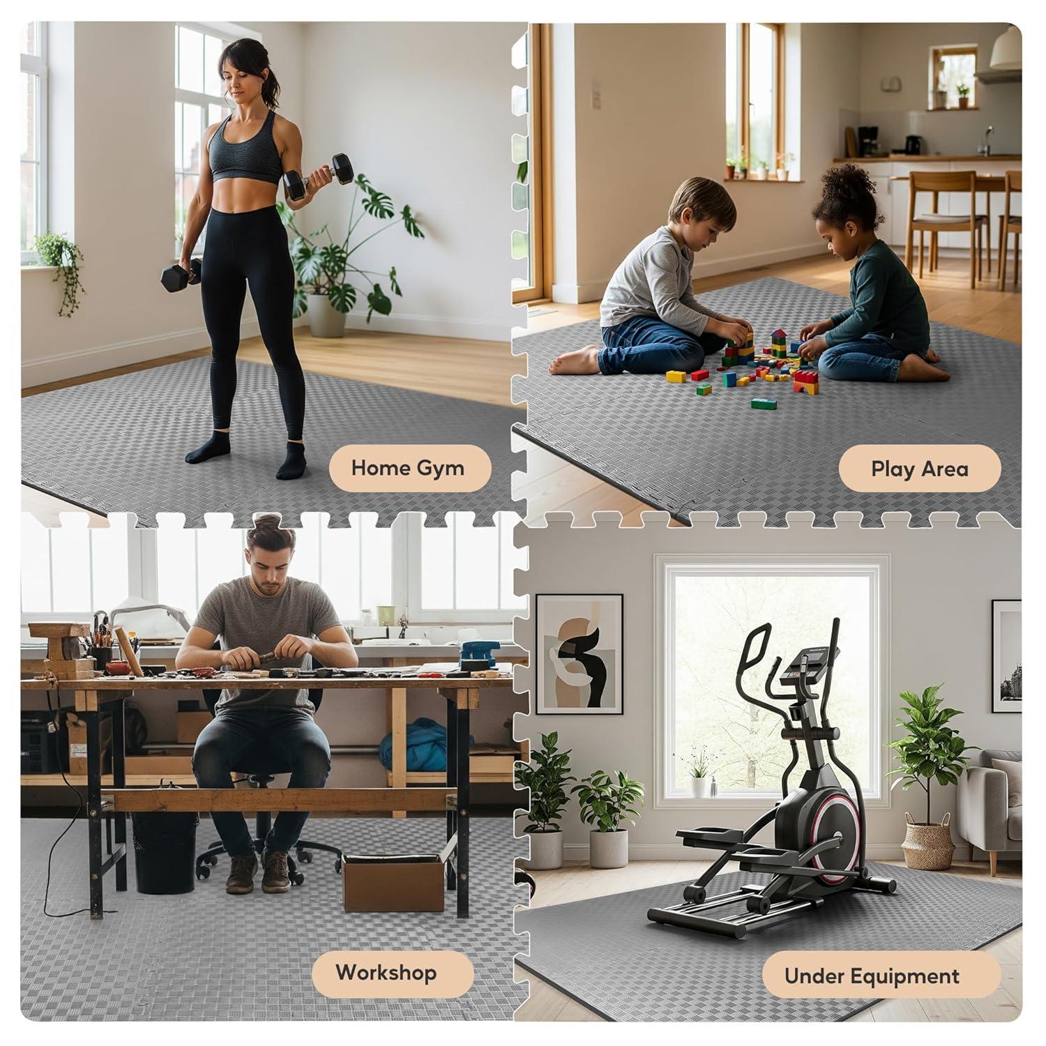 imageHealSmart Extra Thick Puzzle Exercise Mat 1quot EVA Interlocking Foam Floor Tiles NonSlip Protective Padding for Workout Room Home Gym Daycare Flooring or Playroom Black1 Inch72 SQ FTGrey1 Inch24 Sq Ft