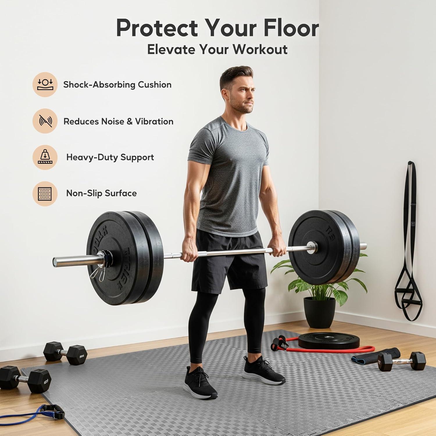 imageHealSmart Extra Thick Puzzle Exercise Mat 1quot EVA Interlocking Foam Floor Tiles NonSlip Protective Padding for Workout Room Home Gym Daycare Flooring or Playroom Black1 Inch72 SQ FTGrey1 Inch72 Sq Ft