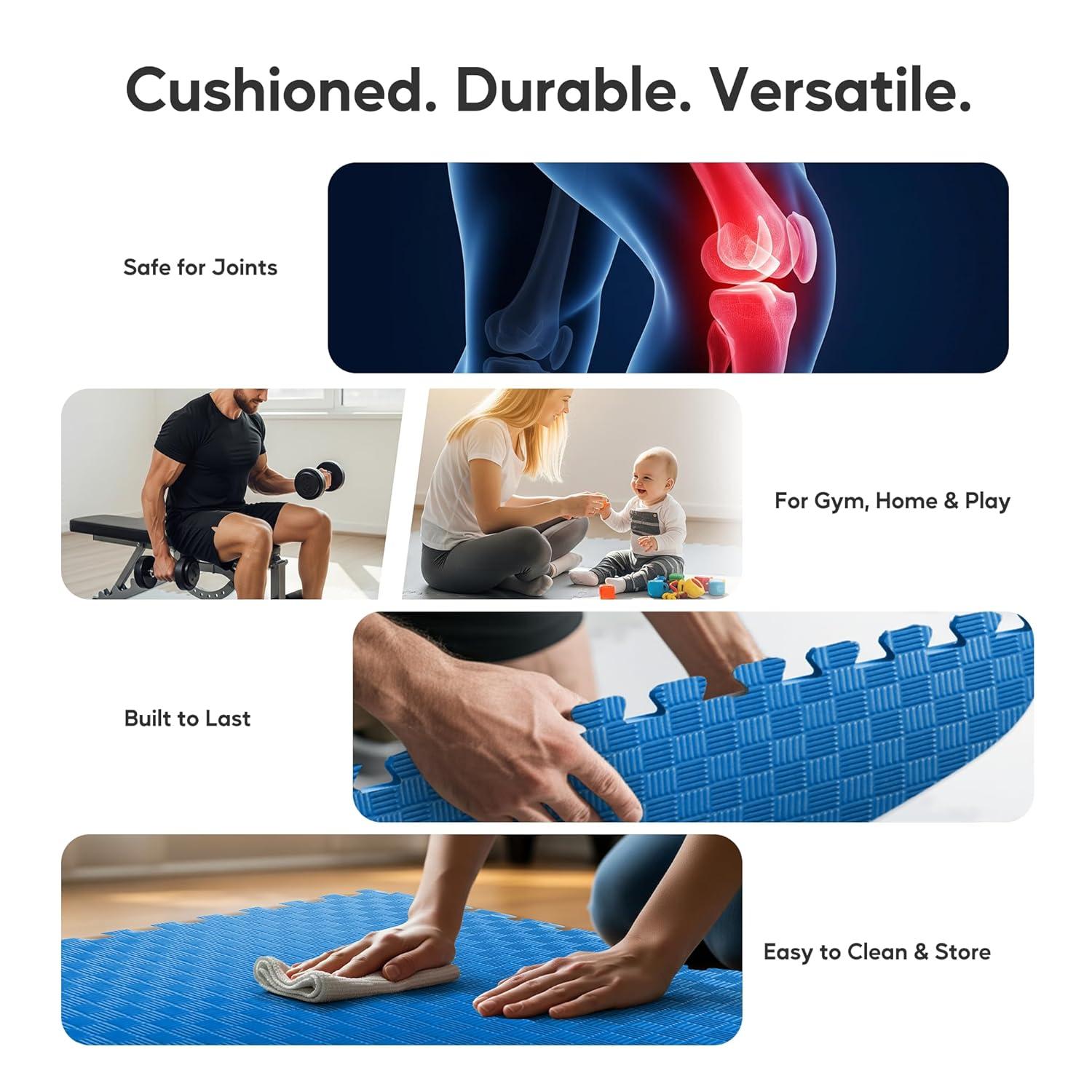 imageHealSmart Extra Thick Puzzle Exercise Mat 1quot EVA Interlocking Foam Floor Tiles NonSlip Protective Padding for Workout Room Home Gym Daycare Flooring or Playroom Black1 Inch72 SQ FTBlue1 Inch72 Sq Ft