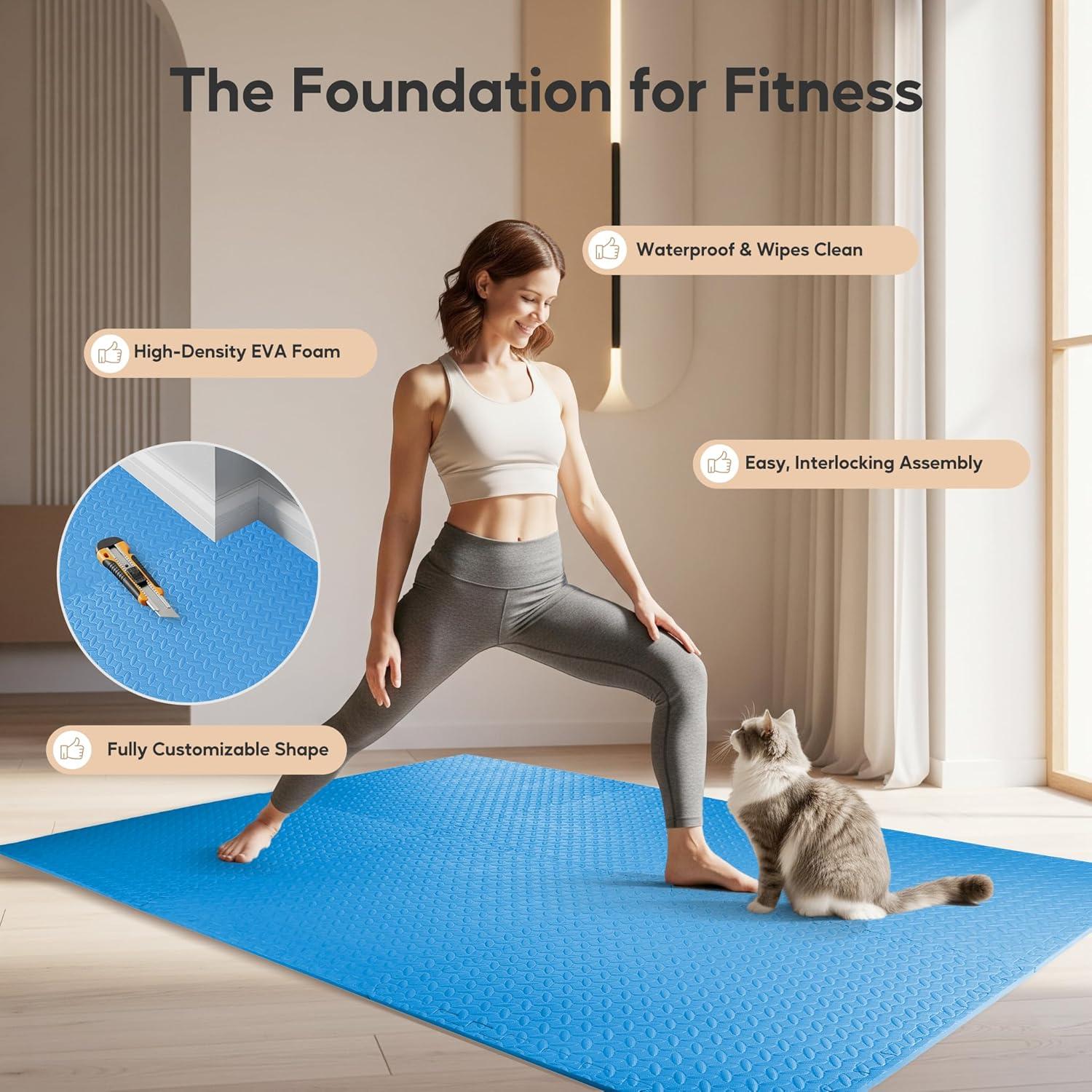 imageHealSmart Extra Thick Puzzle Exercise Mat 1quot EVA Interlocking Foam Floor Tiles NonSlip Protective Padding for Workout Room Home Gym Daycare Flooring or Playroom Black1 Inch72 SQ FTBlue34 Inch96 Sq Ft