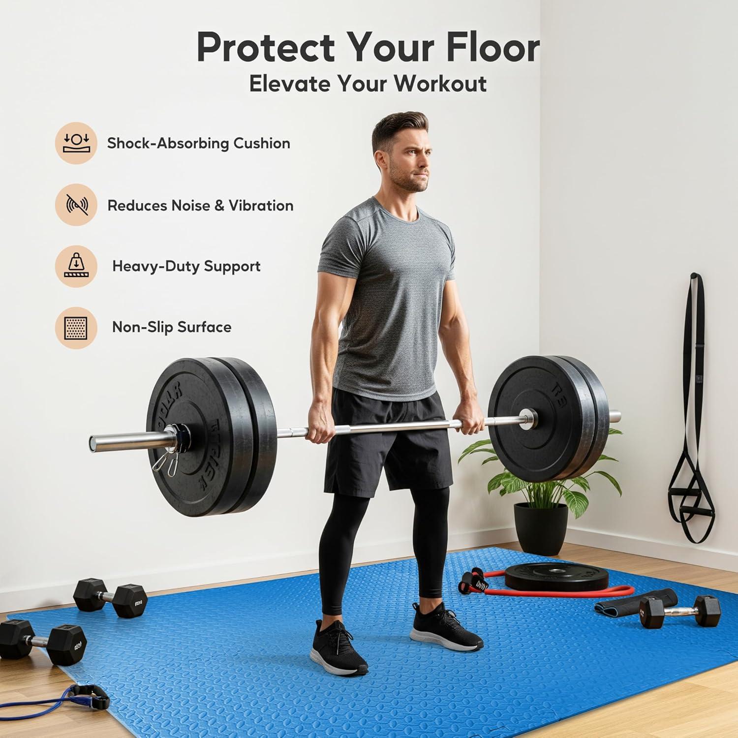 imageHealSmart Extra Thick Puzzle Exercise Mat 1quot EVA Interlocking Foam Floor Tiles NonSlip Protective Padding for Workout Room Home Gym Daycare Flooring or Playroom Black1 Inch72 SQ FTBlue34 Inch96 Sq Ft