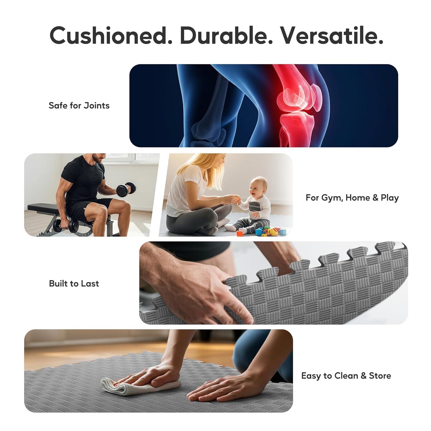 imageHealSmart Extra Thick Puzzle Exercise Mat 1quot EVA Interlocking Foam Floor Tiles NonSlip Protective Padding for Workout Room Home Gym Daycare Flooring or Playroom Black1 Inch72 SQ FTGrey1 Inch24 Sq Ft