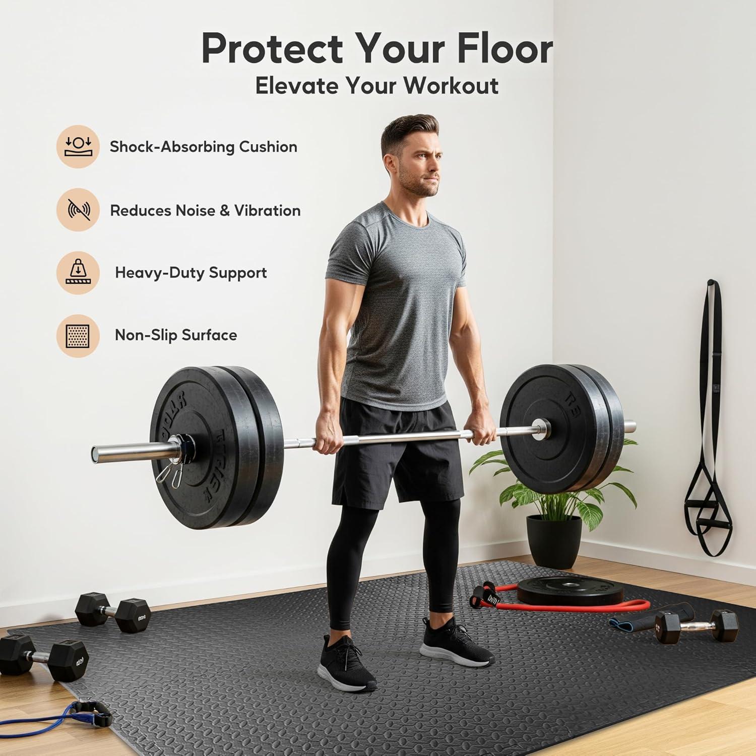 imageHealSmart Extra Thick Puzzle Exercise Mat 1quot EVA Interlocking Foam Floor Tiles NonSlip Protective Padding for Workout Room Home Gym Daycare Flooring or Playroom Black1 Inch72 SQ FTBlack34 Inch96 Sq Ft