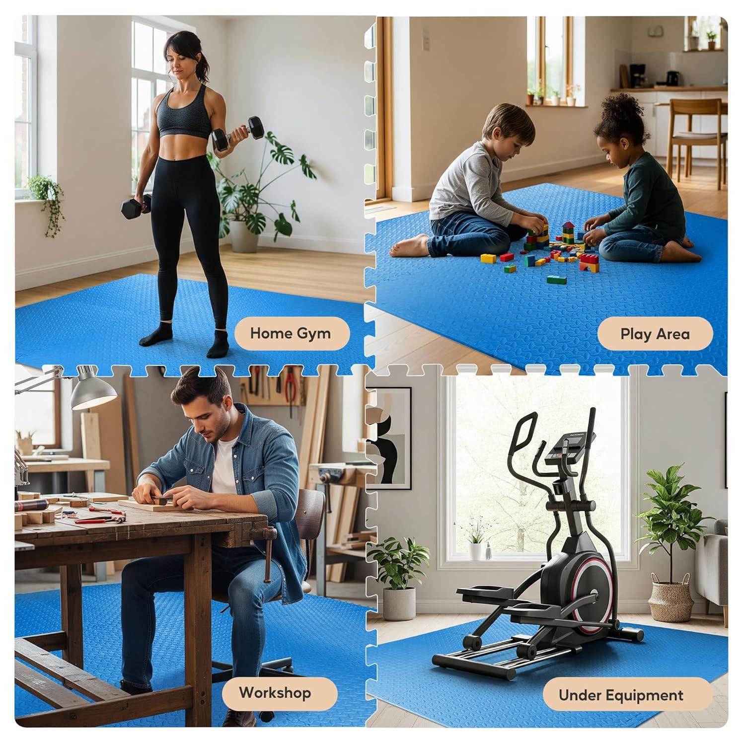 imageHealSmart Extra Thick Puzzle Exercise Mat 1quot EVA Interlocking Foam Floor Tiles NonSlip Protective Padding for Workout Room Home Gym Daycare Flooring or Playroom Black1 Inch72 SQ FTBlue34 Inch24 Sq Ft