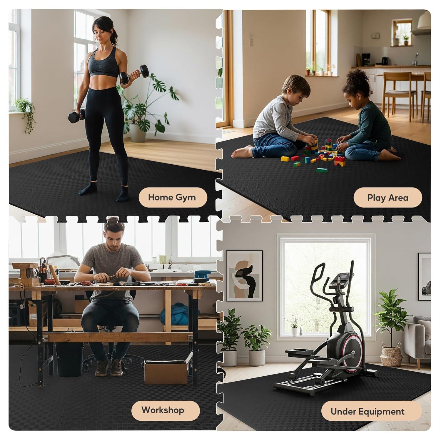 imageHealSmart Extra Thick Puzzle Exercise Mat 1quot EVA Interlocking Foam Floor Tiles NonSlip Protective Padding for Workout Room Home Gym Daycare Flooring or Playroom Black1 Inch72 SQ FTBlack1 Inch24 Sq Ft