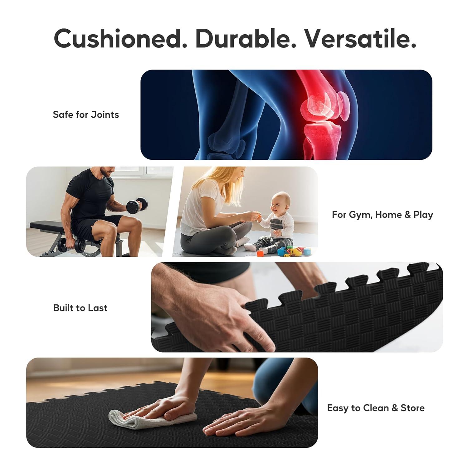 imageHealSmart Extra Thick Puzzle Exercise Mat 1quot EVA Interlocking Foam Floor Tiles NonSlip Protective Padding for Workout Room Home Gym Daycare Flooring or Playroom Black1 Inch72 SQ FTBlack1 Inch72 Sq Ft