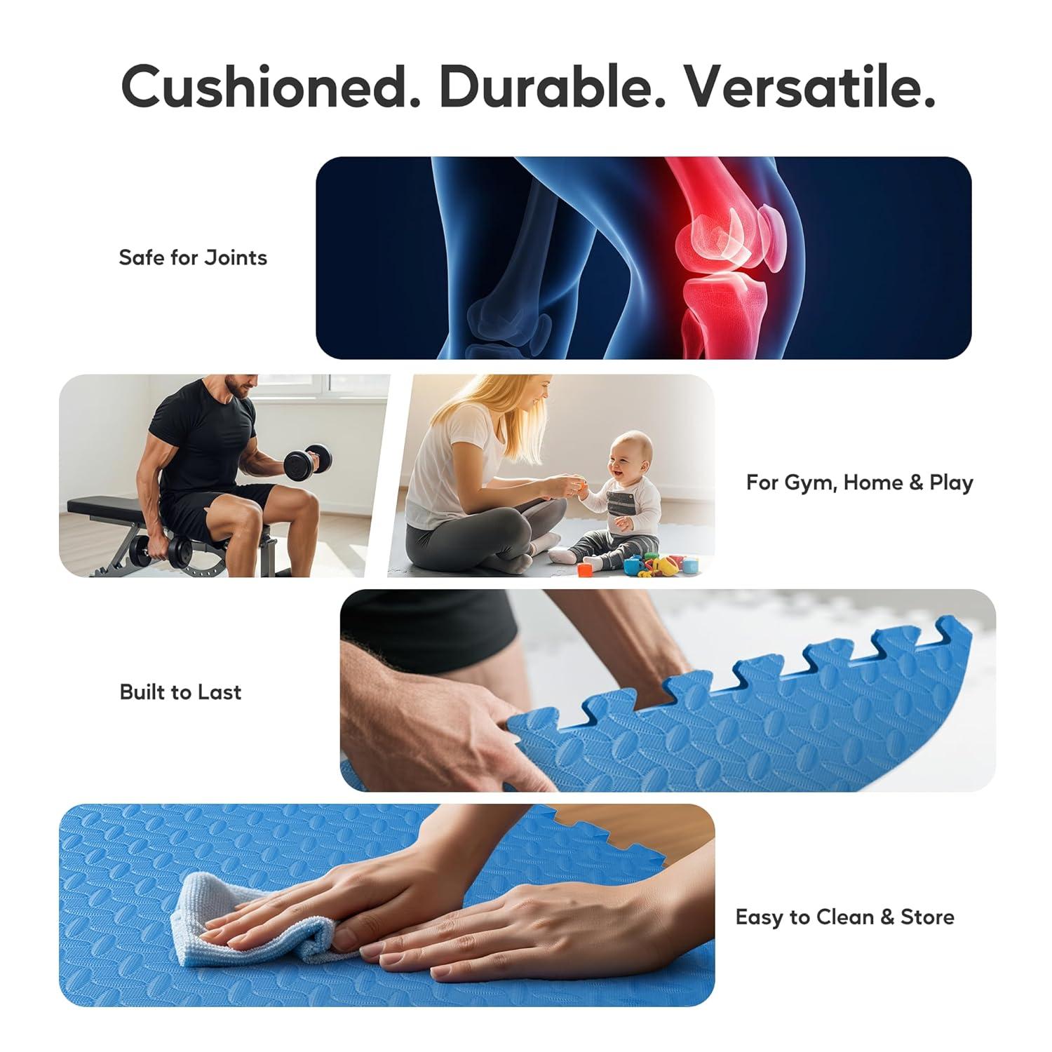 imageHealSmart Extra Thick Puzzle Exercise Mat 1quot EVA Interlocking Foam Floor Tiles NonSlip Protective Padding for Workout Room Home Gym Daycare Flooring or Playroom Black1 Inch72 SQ FTBlue34 Inch96 Sq Ft