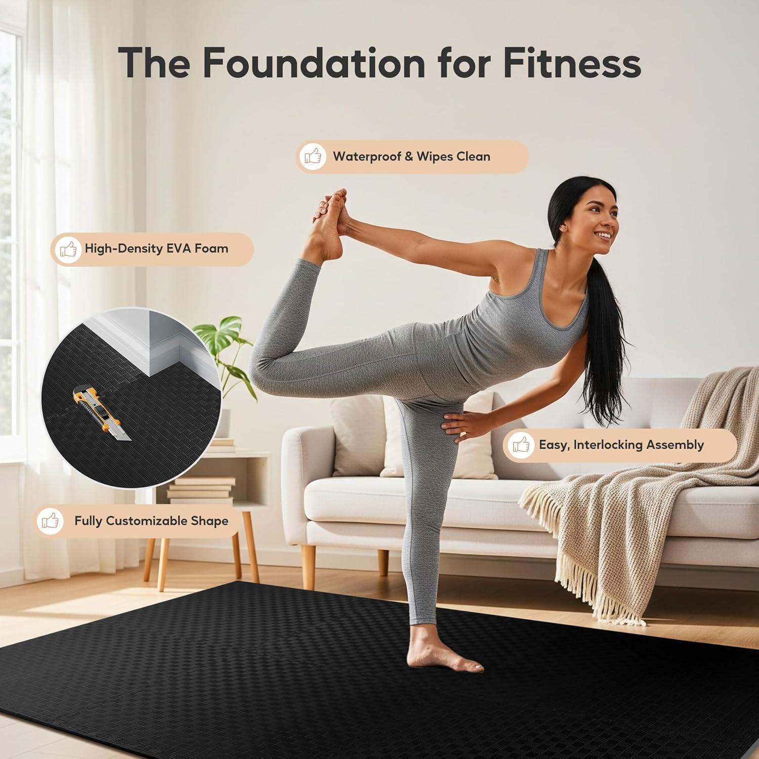 imageHealSmart Extra Thick Puzzle Exercise Mat 1quot EVA Interlocking Foam Floor Tiles NonSlip Protective Padding for Workout Room Home Gym Daycare Flooring or Playroom Black1 Inch72 SQ FTBlack1 Inch24 Sq Ft