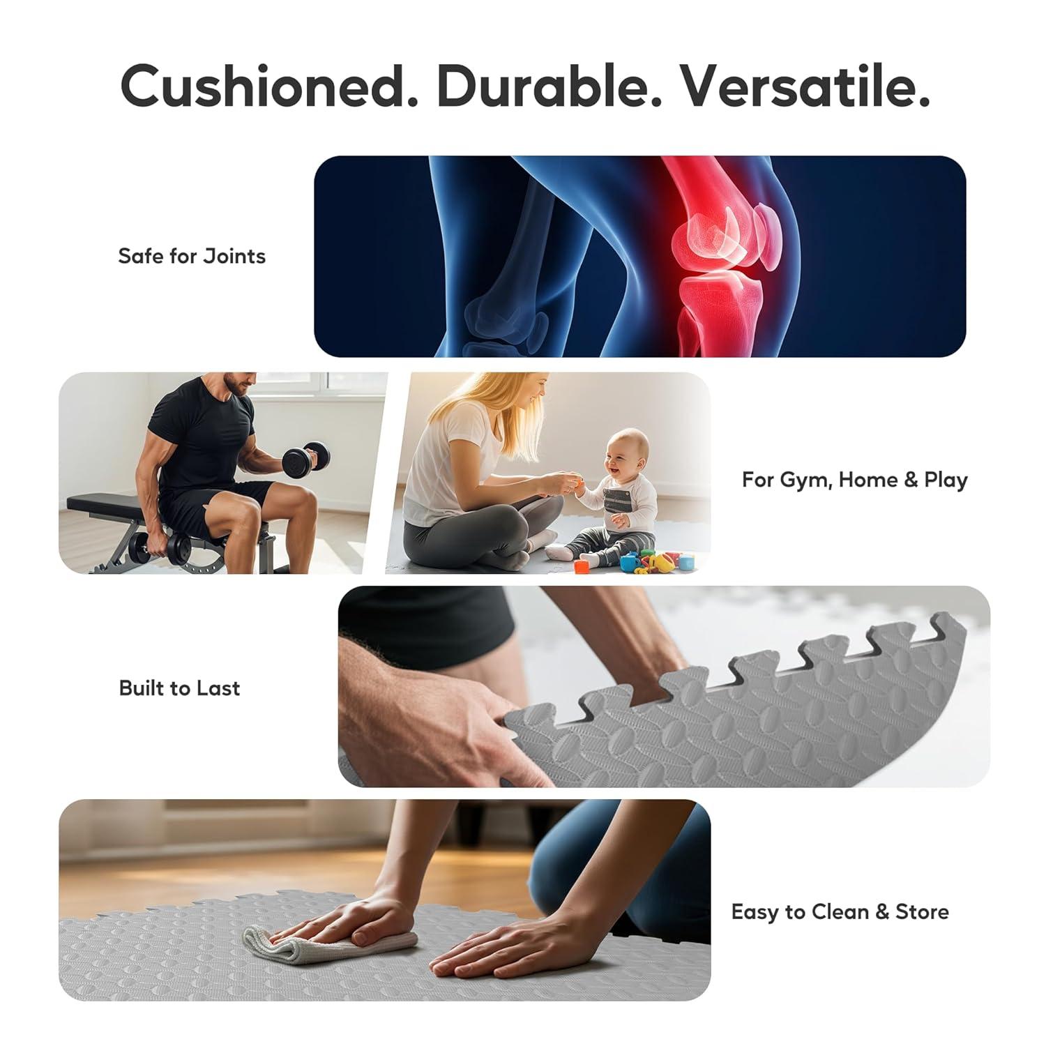 imageHealSmart Extra Thick Puzzle Exercise Mat 1quot EVA Interlocking Foam Floor Tiles NonSlip Protective Padding for Workout Room Home Gym Daycare Flooring or Playroom Black1 Inch72 SQ FTGrey34 Inch24 Sq Ft