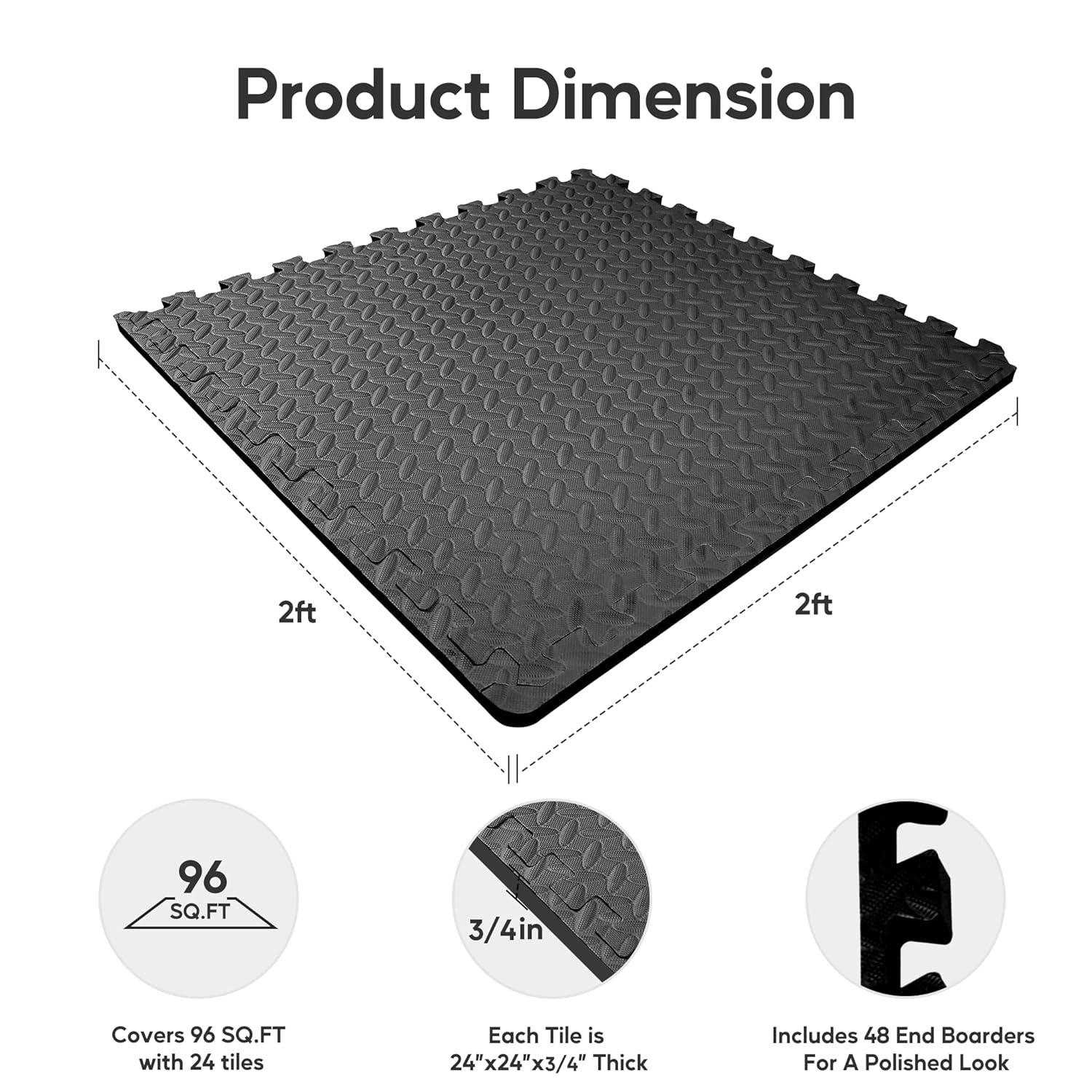 imageHealSmart Extra Thick Puzzle Exercise Mat 1quot EVA Interlocking Foam Floor Tiles NonSlip Protective Padding for Workout Room Home Gym Daycare Flooring or Playroom Black1 Inch72 SQ FTBlack34 Inch96 Sq Ft