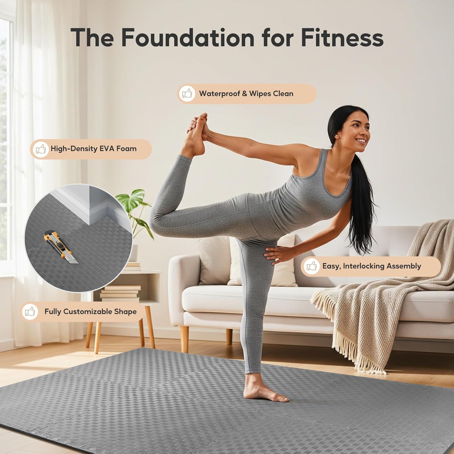 imageHealSmart Extra Thick Puzzle Exercise Mat 1quot EVA Interlocking Foam Floor Tiles NonSlip Protective Padding for Workout Room Home Gym Daycare Flooring or Playroom Black1 Inch72 SQ FTGrey1 Inch24 Sq Ft