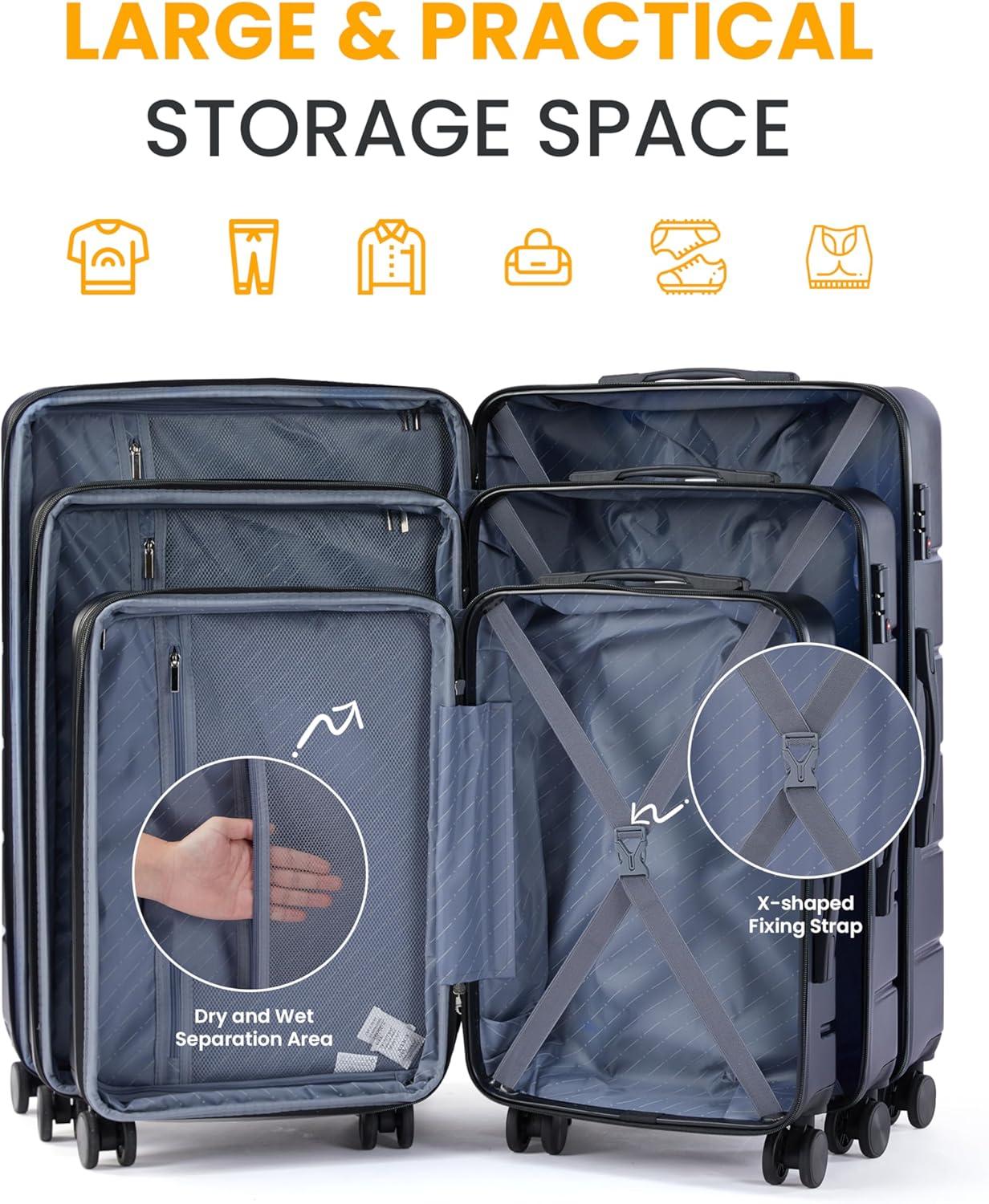 imageHealSmart Hardside CarryOn Luggage Expandable Portable Hardshell Spinner Wheels Lightweight Suitcase TSA Lock Blue 20 inchBlue