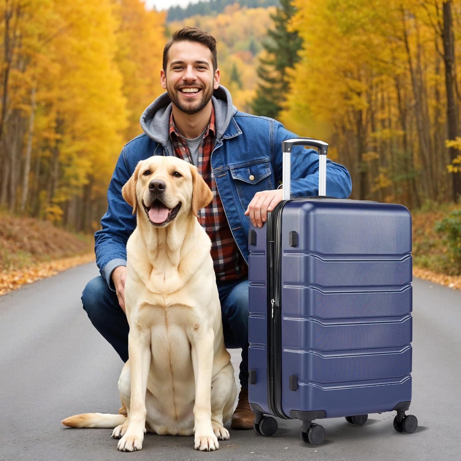 imageHealSmart Hardside CarryOn Luggage Expandable Portable Hardshell Spinner Wheels Lightweight Suitcase TSA Lock Blue 20 inchBlue