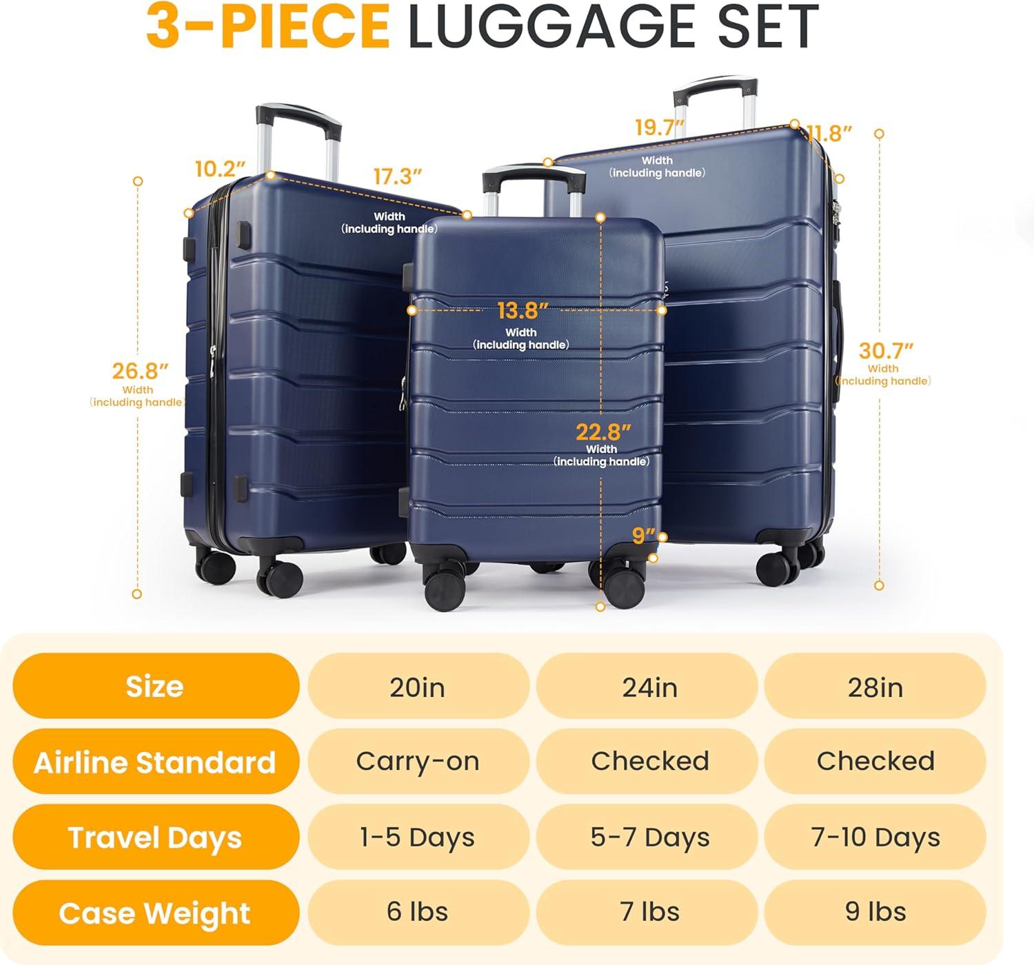 imageHealSmart Hardside CarryOn Luggage Expandable Portable Hardshell Spinner Wheels Lightweight Suitcase TSA Lock Blue 20 inchBlue