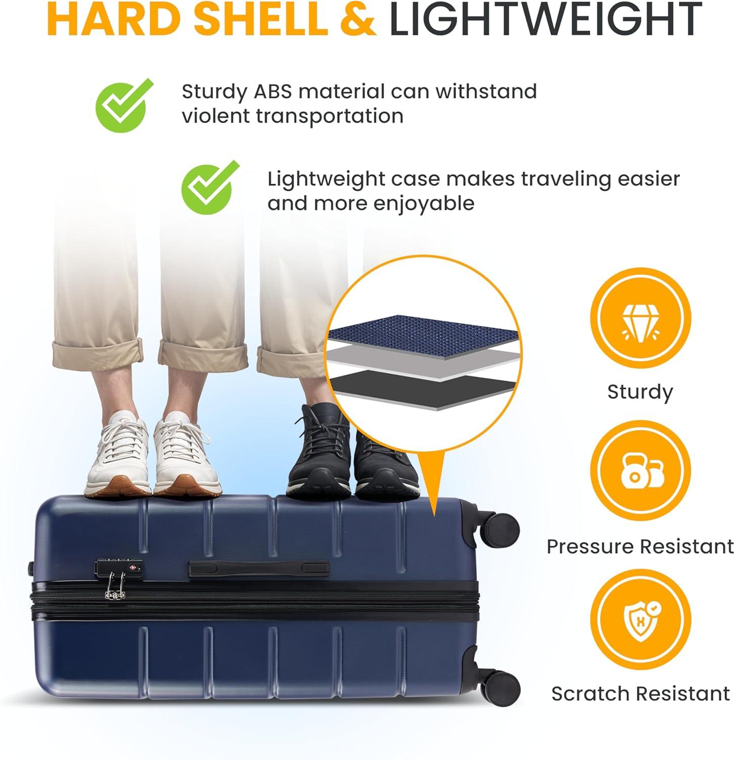 imageHealSmart Hardside CarryOn Luggage Expandable Portable Hardshell Spinner Wheels Lightweight Suitcase TSA Lock Blue 20 inchBlue