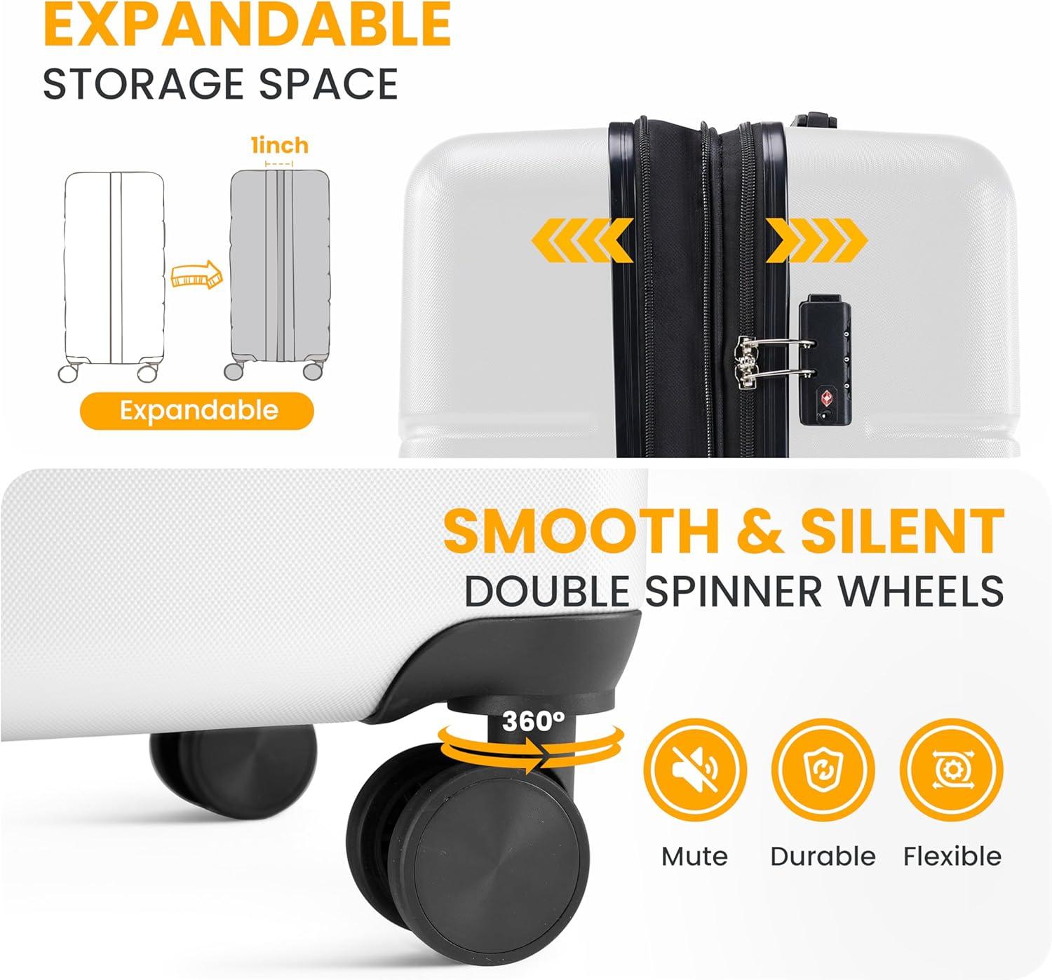 imageHealSmart Hardside CarryOn Luggage Expandable Portable Hardshell Spinner Wheels Lightweight Suitcase TSA Lock Blue 20 inchWhite