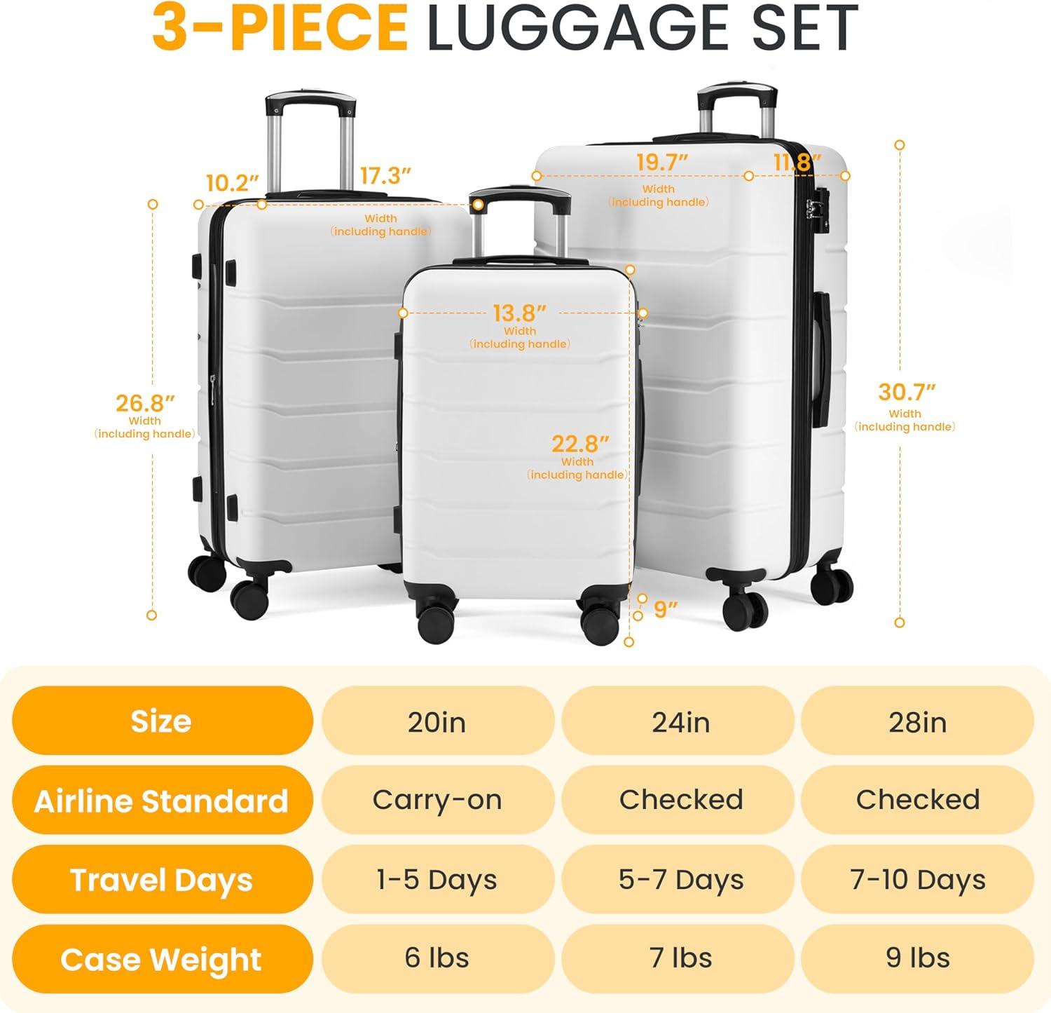 imageHealSmart Hardside CarryOn Luggage Expandable Portable Hardshell Spinner Wheels Lightweight Suitcase TSA Lock Blue 20 inchWhite