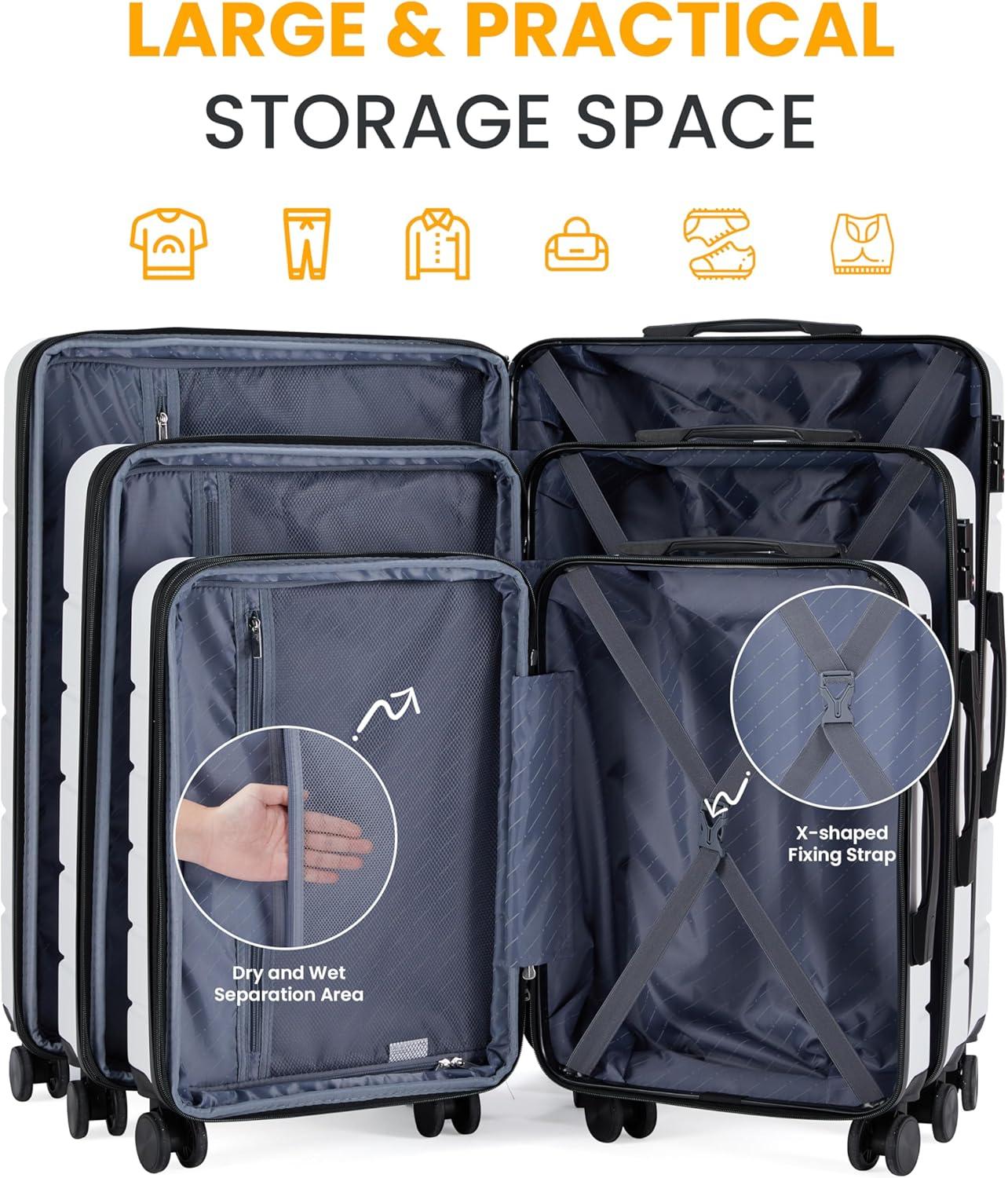 imageHealSmart Hardside CarryOn Luggage Expandable Portable Hardshell Spinner Wheels Lightweight Suitcase TSA Lock Blue 20 inchWhite