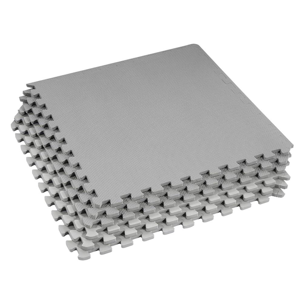 imageHealSmart 05quot Thick 24 Sq Ft Exercise Floor Mat EVA Interlocking Foam Floor Tiles Fitness Flooring for Workout Protective Padding for Home Gym Gear ampamp Kids Playroom BlackGrey6tiles24 Sq Ft