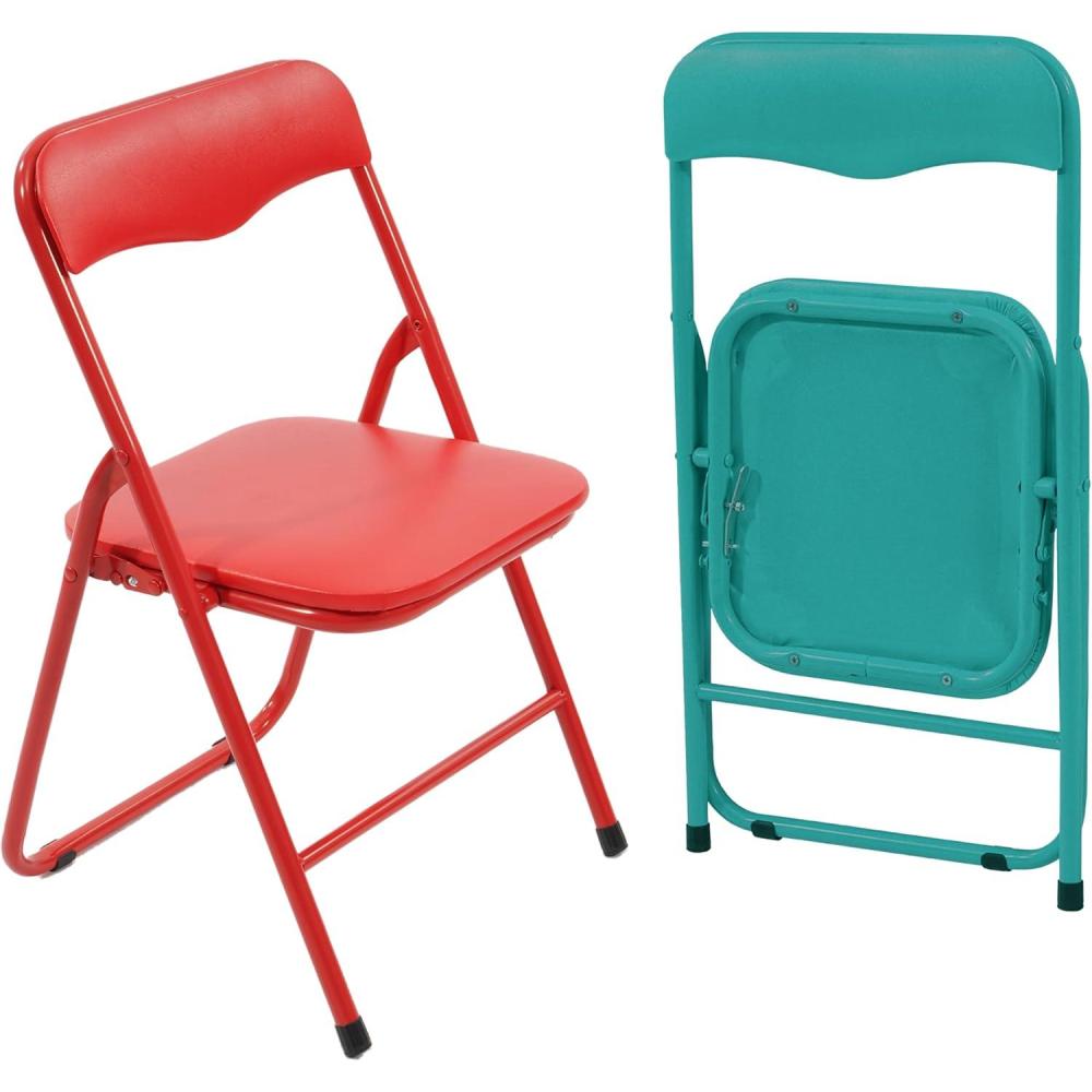 imageHealSmart 4 Pcs Folding Chairs with Leather Padded Cushion Seats Back ampamp Sturdy Metal Frame Stackable Portable Commercial Event Seat Indoor Outdoor for Parties Home Event Office TanRedGreen for Kids with Leather Cushion