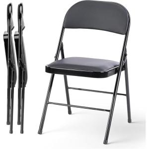 imageHealSmart 4 Pcs Folding Chairs with Leather Padded Cushion Seats Back ampamp Sturdy Metal Frame Stackable Portable Commercial Event Seat Indoor Outdoor for Parties Home Event Office Tan2pcs Classic Black