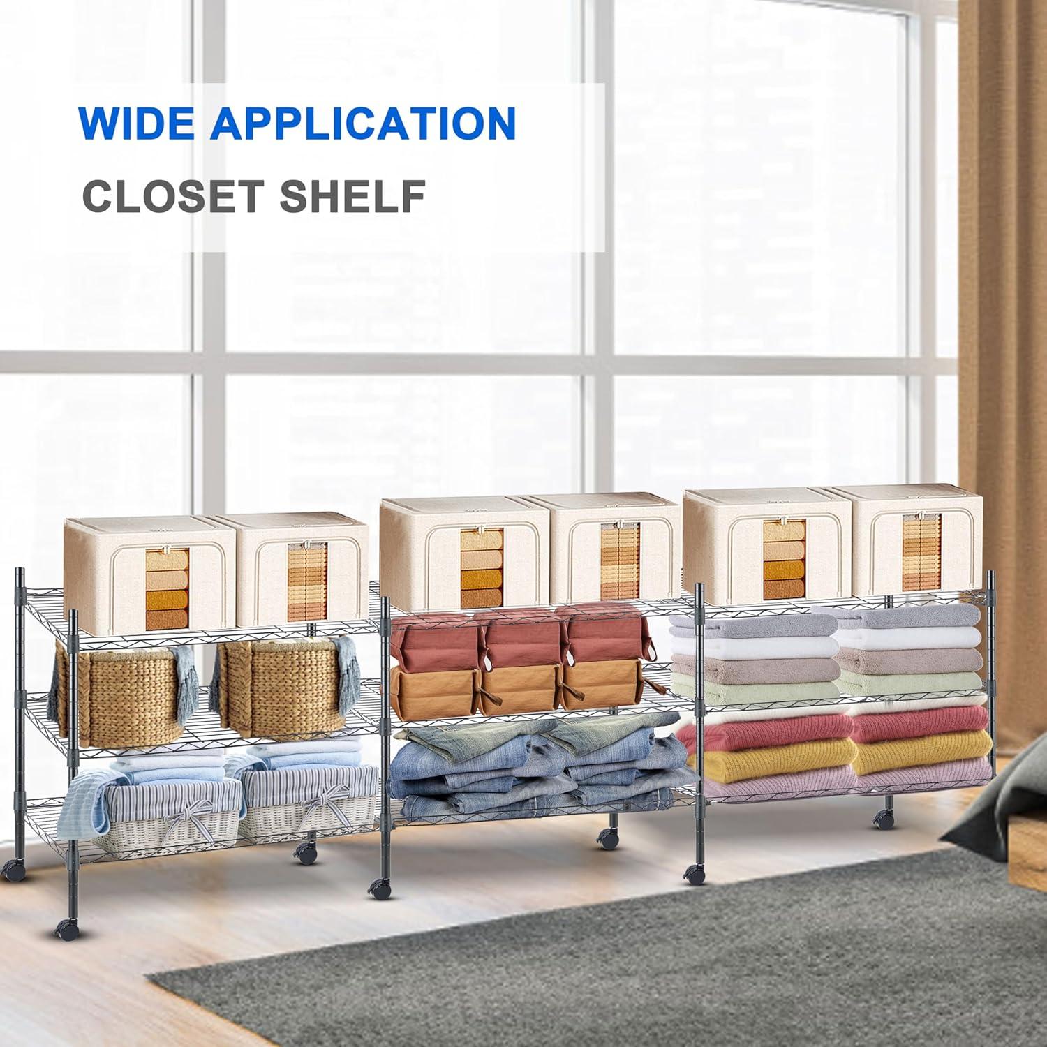 imageHealSmart Heavy Duty 3Tier Shelving Units  Adjustable Wire Shelves with 750 lbs Capacity 250 lbs per Shelf 30quot D x 14quot W x 24quot H Black 3 Levels Storage Shelf with Wheels ampamp Leveling Feet24x 14 x 30  3 Tier