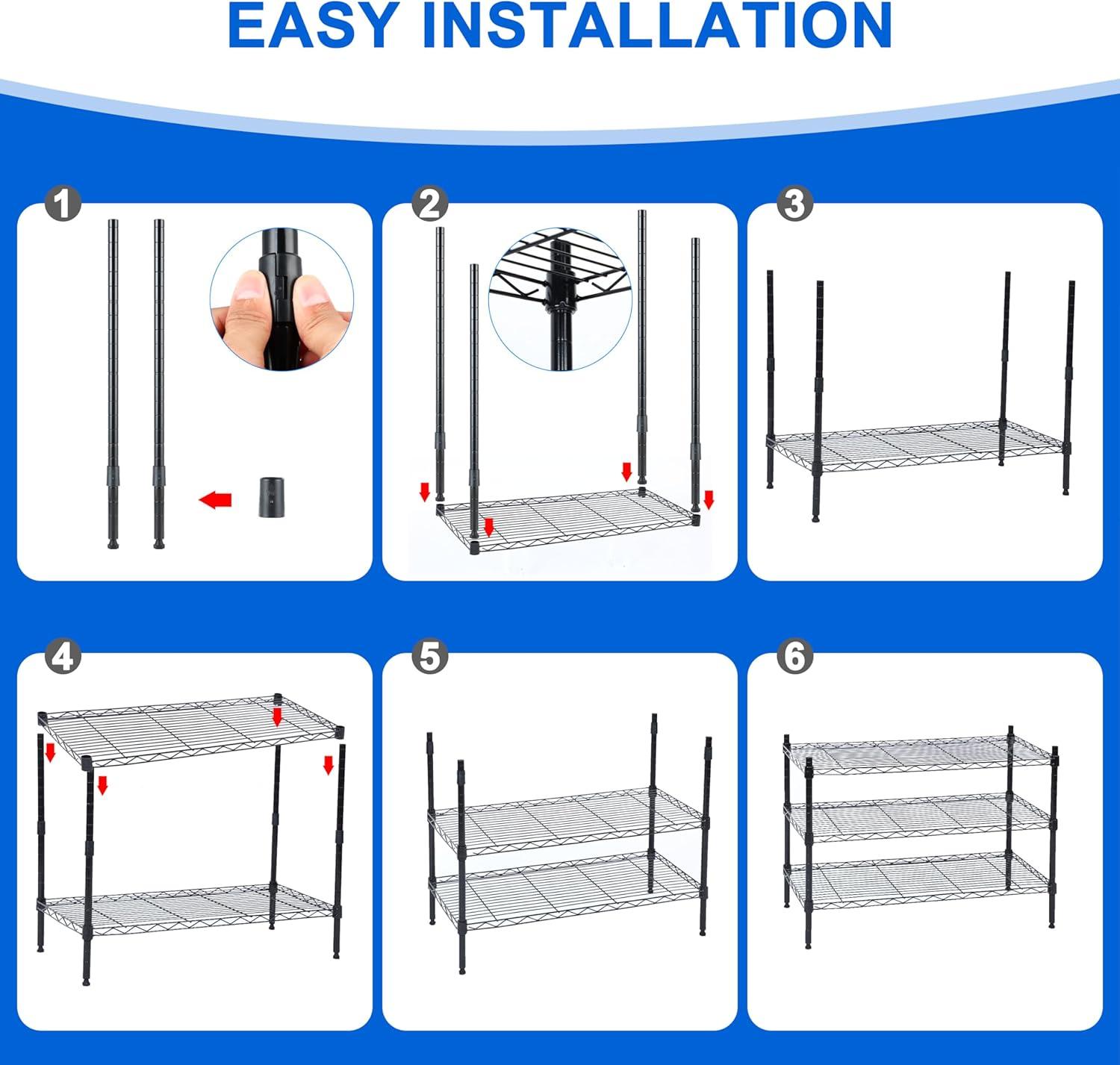 imageHealSmart Heavy Duty 3Tier Shelving Units  Adjustable Wire Shelves with 750 lbs Capacity 250 lbs per Shelf 30quot D x 14quot W x 24quot H Black 3 Levels Storage Shelf with Wheels ampamp Leveling Feet24x 14 x 30  3 Tier