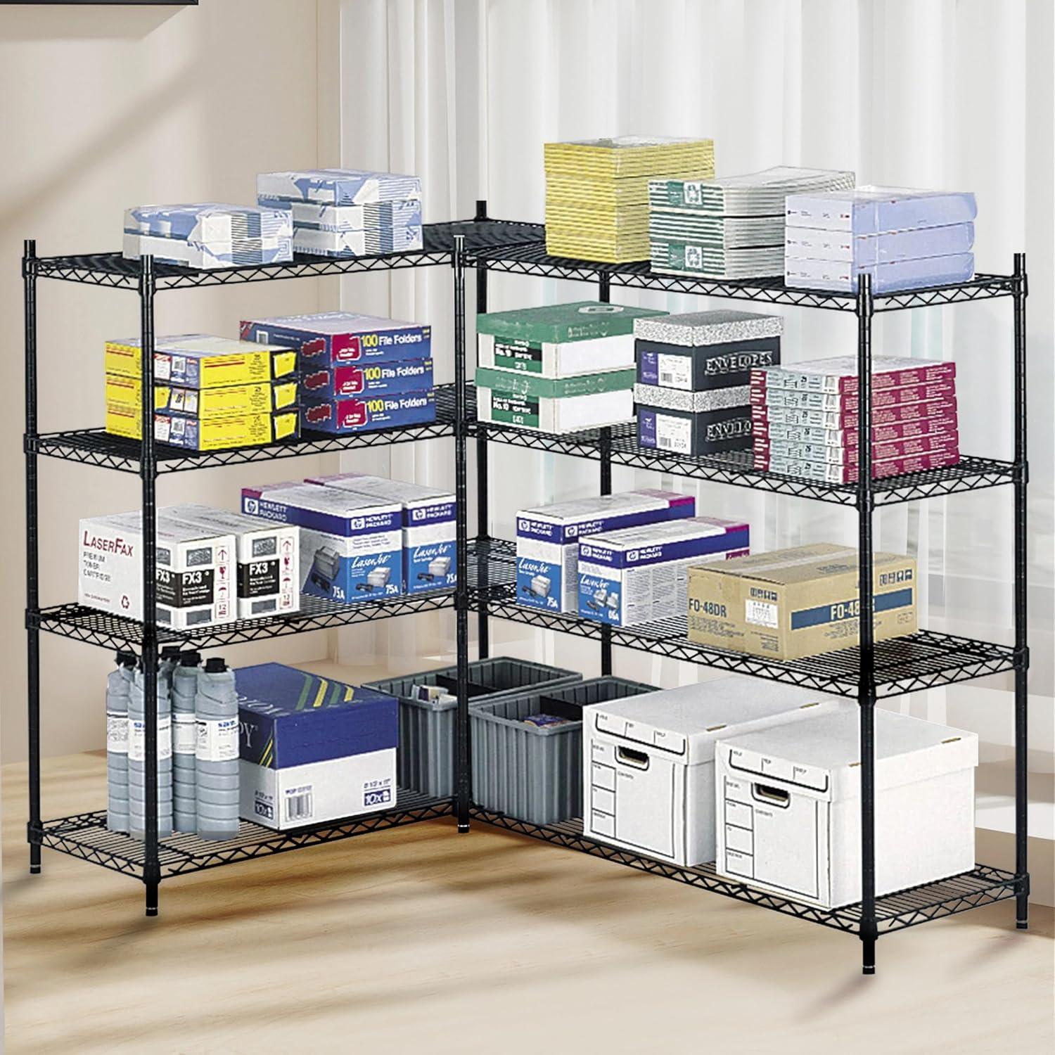 imageHealSmart Heavy Duty 3Tier Shelving Units  Adjustable Wire Shelves with 750 lbs Capacity 250 lbs per Shelf 30quot D x 14quot W x 24quot H Black 3 Levels Storage Shelf with Wheels ampamp Leveling Feet24 x 14 x 47   4 Tier