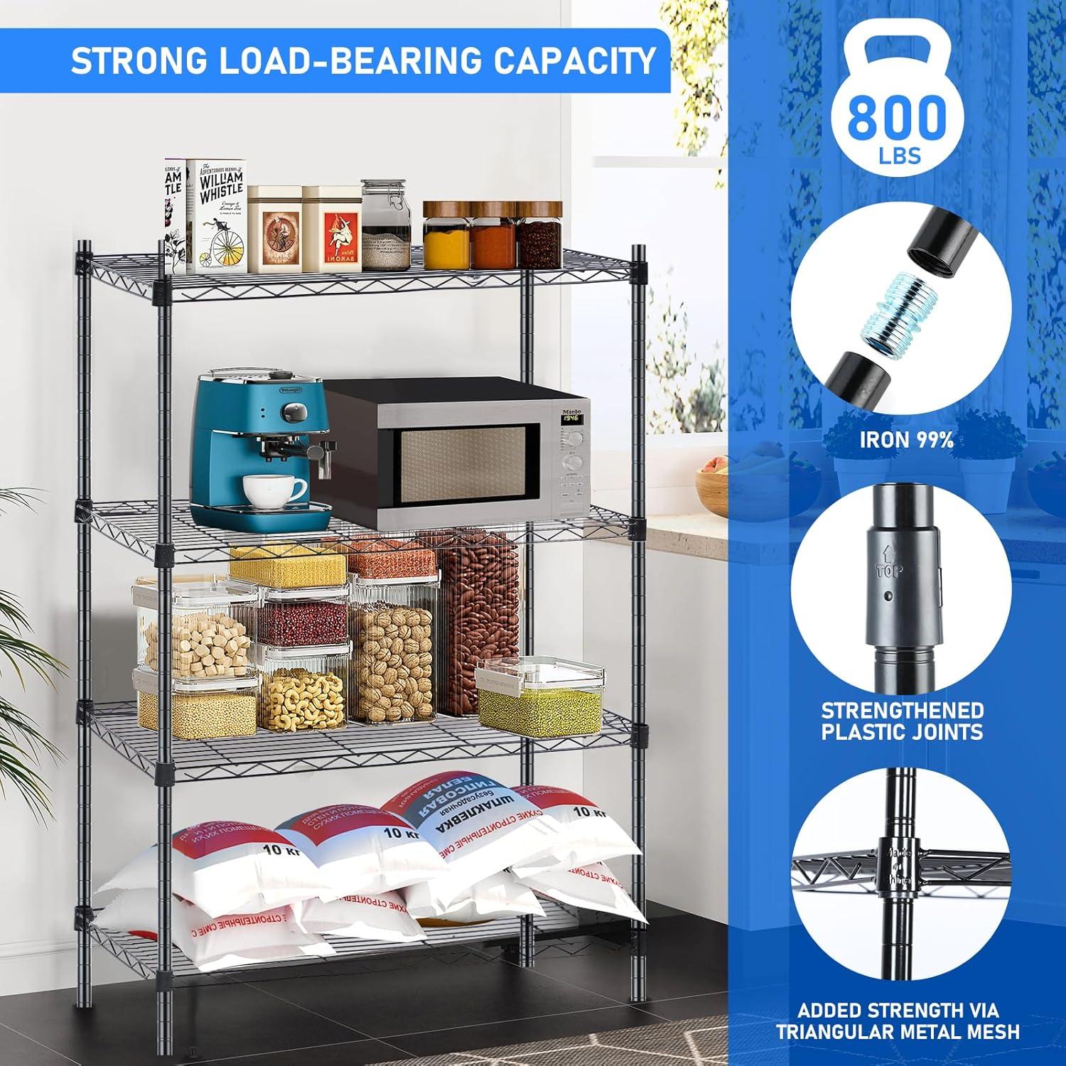 imageHealSmart Heavy Duty 3Tier Shelving Units  Adjustable Wire Shelves with 750 lbs Capacity 250 lbs per Shelf 30quot D x 14quot W x 24quot H Black 3 Levels Storage Shelf with Wheels ampamp Leveling Feet24 x 14 x 47   4 Tier